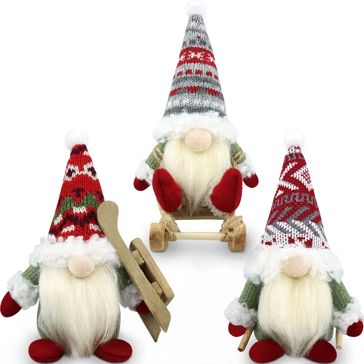 Gehydy Gnomo Navidad Decoración Juego de 3 Trineo Navideñas Christmas Decor para Hogar Casa 18cm - Rojo