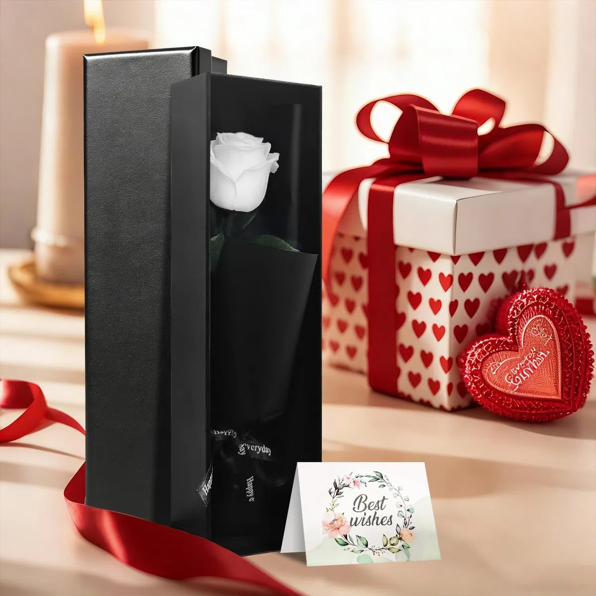 Rosa Eterna Natural Blanca con Tallo en Caja de Regalo, Rosa Preservada, Regalo Elegante para Mujer, Mamá, Esposa en Cumpleaños, San Valentín, Día de la Madre, Navidad