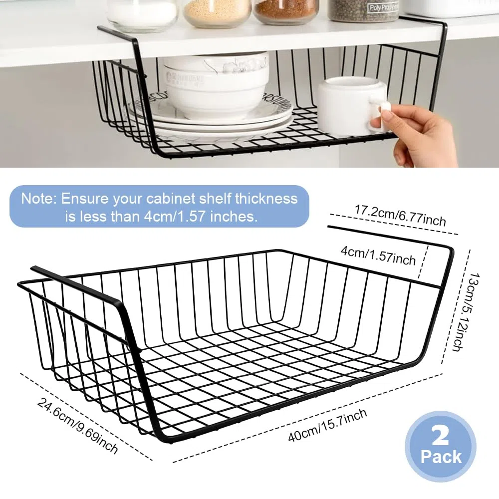 2 Pcs Cesta de Almacenamiento Colgante Para Cocina Cesta de Alambre Para Colgar Cesta de Alambre de Metal Apilables Cesta de Metal Para Almacenaje Negra Para Cocina Despensa Baño Armario