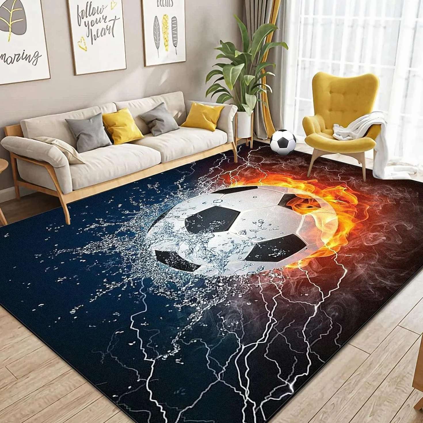 Alfombra de fútbol,80 x 120 cm Niños Habitacion Alfombra de Sala de Estar, Colchoneta de Puerta Antideslizante para Puerta Interior