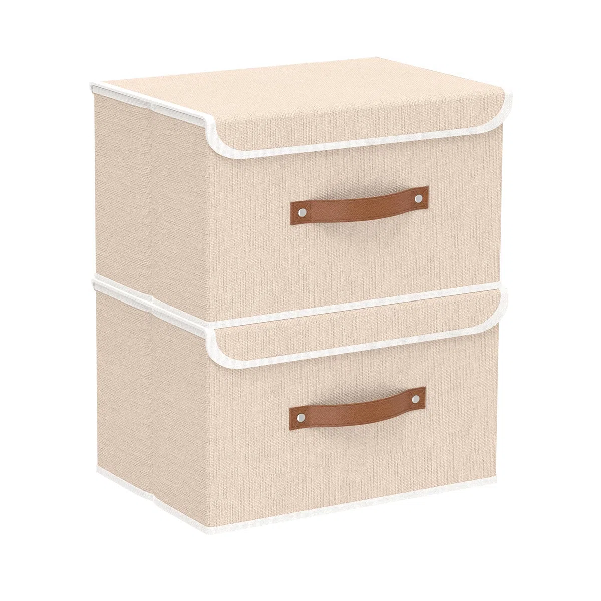 Yawinhe 2 Pcs Cajas de Almacenaje con Tapa, Almacenamiento de Ropa, Plegables, Organizador Armario, para Dormitorios, Beige, 33x23x20cm, SNK018BES-2