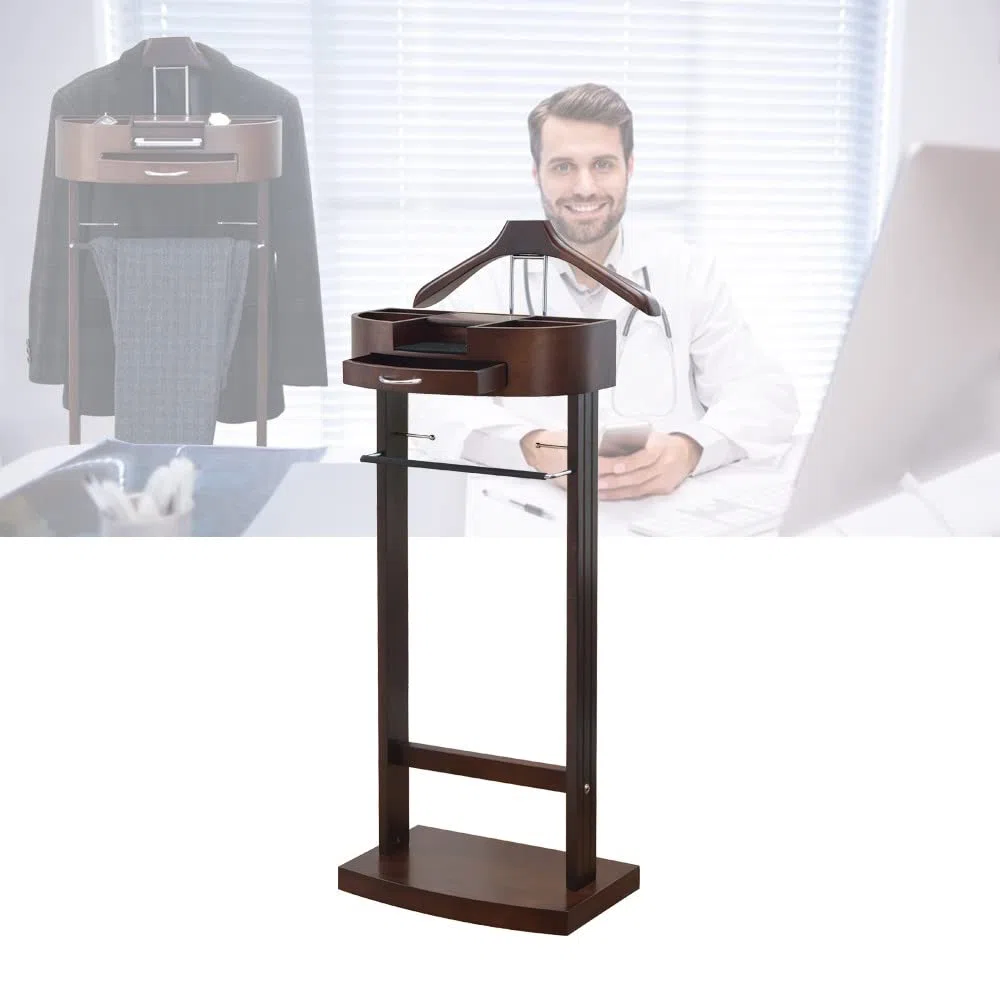 RajoNN Perchero de pie para Ropa con cajón, Almacenamiento Privado, Perchero de Madera Maciza para Trajes, Perchero para Ropa de mayordomo, para Oficina, Sala de Estar, Dormitorio, Hombres y Mujeres,