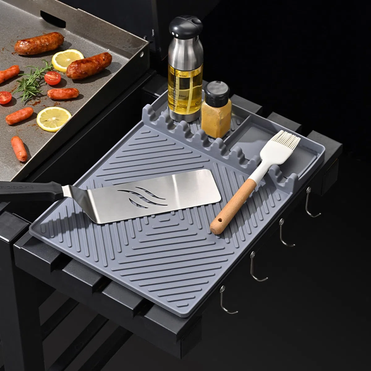 Griddle Side Shelf Mat | Grill BBQ Utensils Holder | Utensil Rest Silicone Pad, Kitchen Gadget For Tools Spatula, Barbecue Accessories