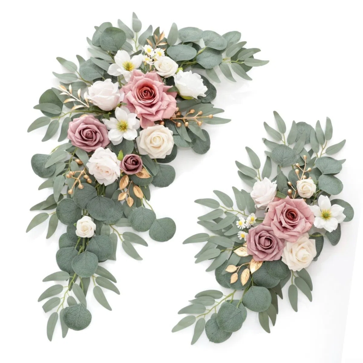 Paquete de 2 guirnaldas florales artificiales de seda sintética de 60 x 40 cm para boda, ceremonia, fiesta, recepción, decoración de entrada al aire libre (rosa)