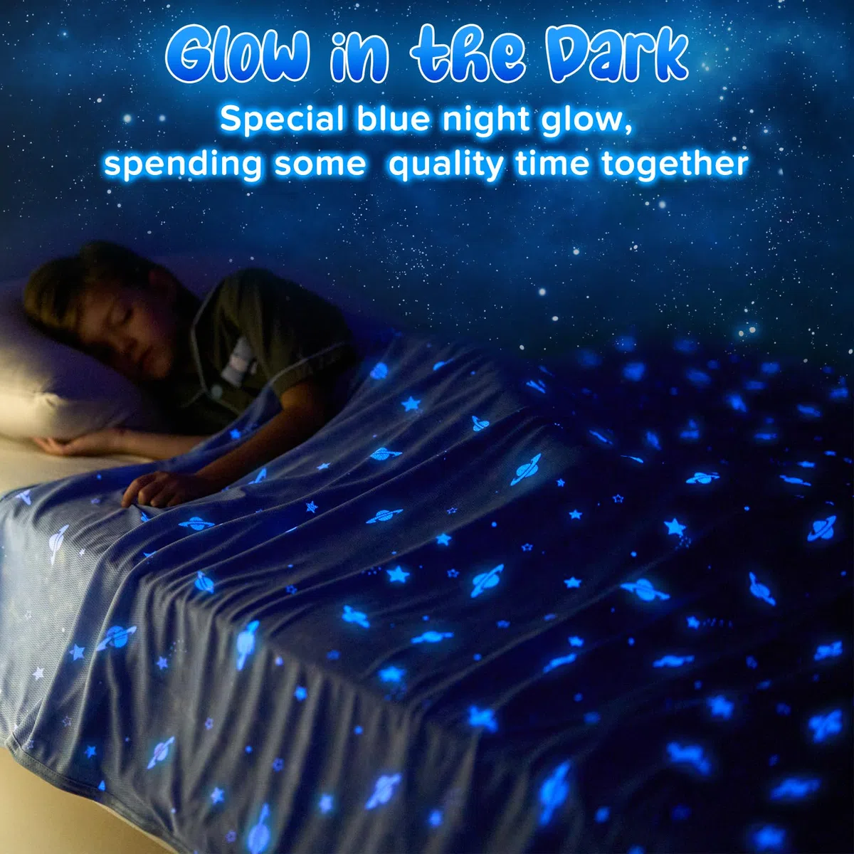 Elegear Manta de Enfriamiento, Manta Que Brilla en La Oscuridad，Niños y Niñas de Regalo de Cumpleaños, La Piel Fresca y Amigable es Adecuada para Niños, El Suave Y Transpirable, Astronave,130×170 cm