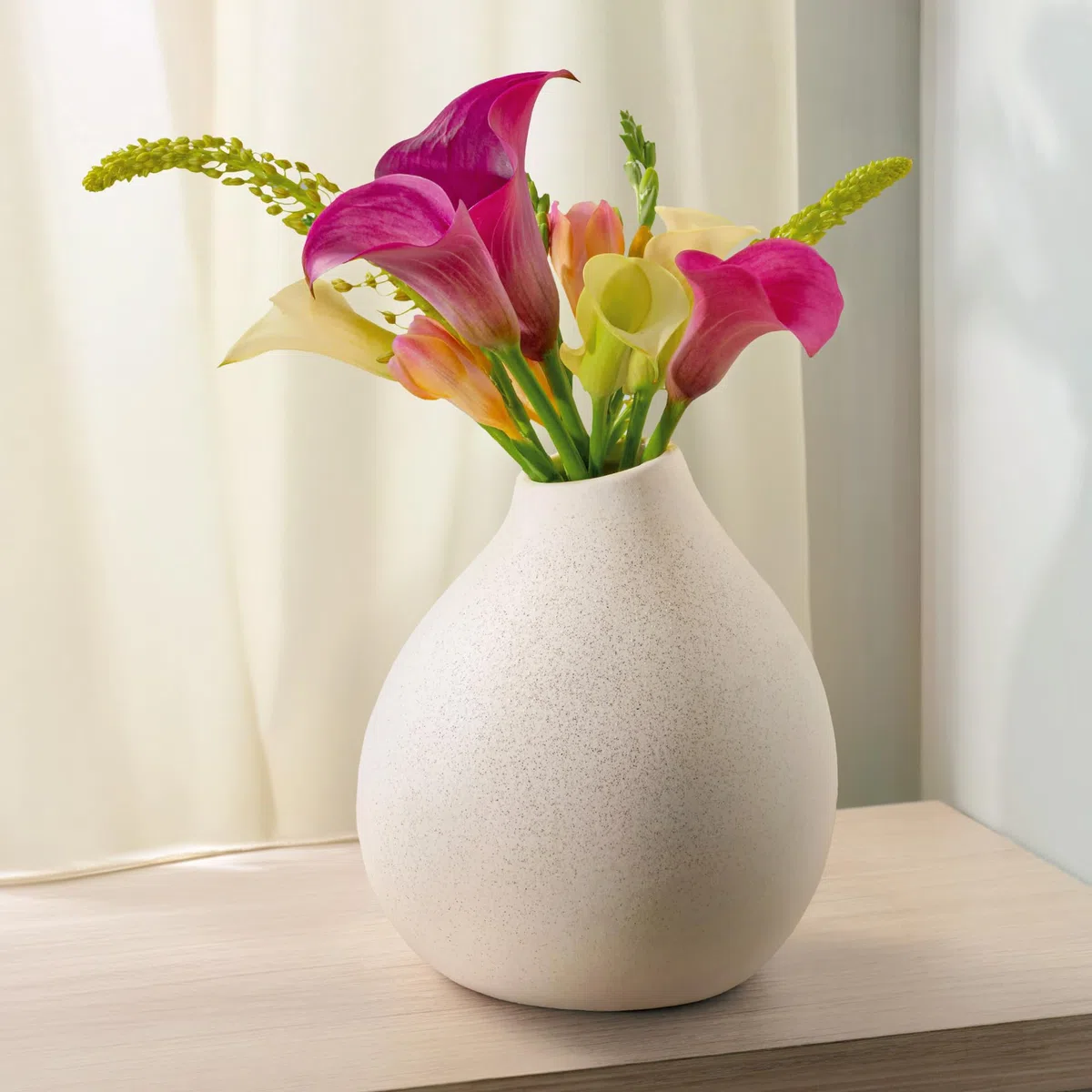 Praknu Jarrón de Cerámica Blanca - Jarrón Decorativos Modernos - Textura de Arena - Resistente al Agua - Estilo Decoración - Jarrones para Sala de Estar, Boda, Mesa de Cena