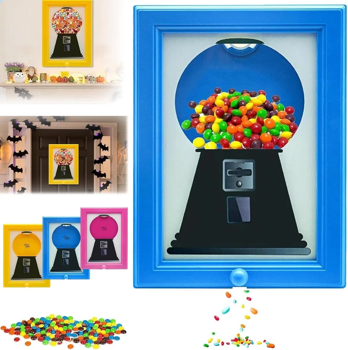 Práctico Marco De Caramelos, Dispensador De Caramelos Marco De Fotos,Dispensador Automático De Dulces Marco De Fotos De Pared, Caja De Pared Decorativa para Dulces Y Golosinas con Marco (Azul)