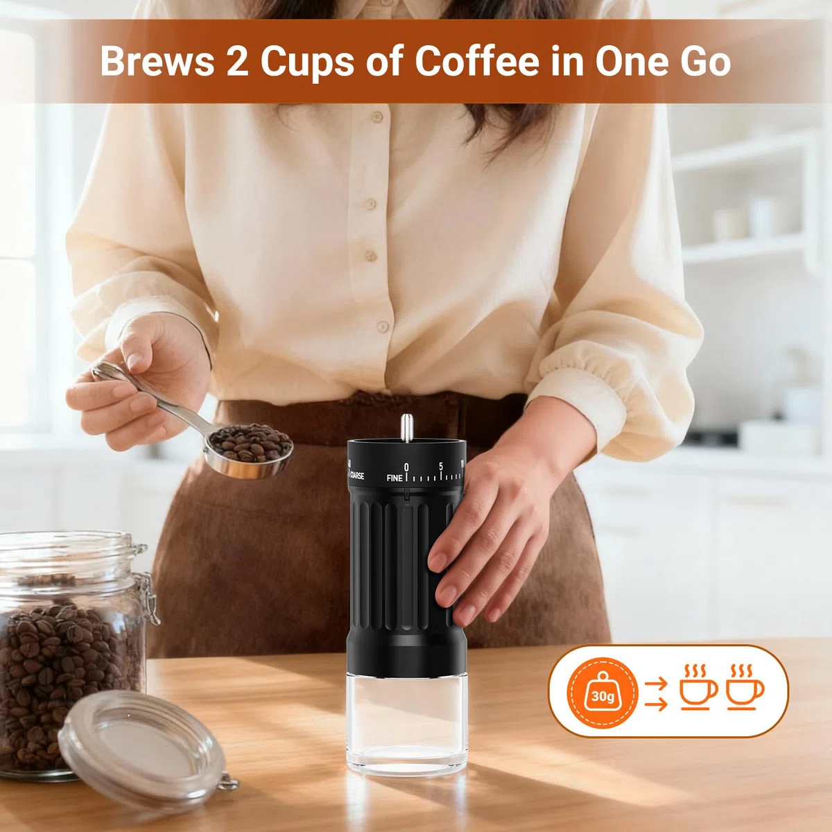 Euqvunn Molinillo Café Manual con Muela Cerámica, 40 Ajustes de Molienda Precisos para French Press, Pour-Over, Moka Pot y Más, Capacidad de 30g
