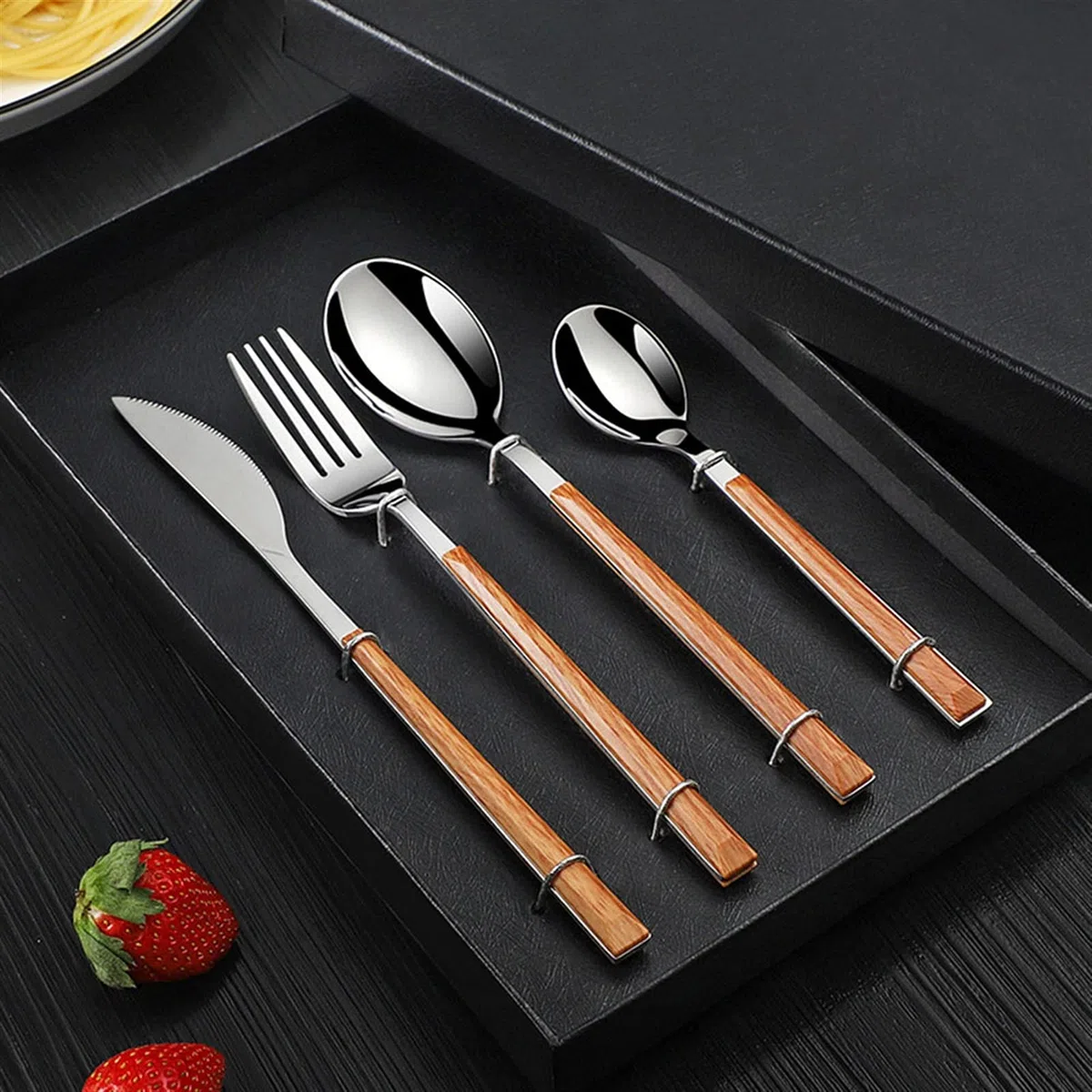 Conjunto de cubiertos de cubiertos de acero inoxidable Conjunto de cubiertos de acero inoxidable CUCHILLO CUCHILLO Tenedor Cuchara Cucharada Cucharada Cucharadita (Color : Black)