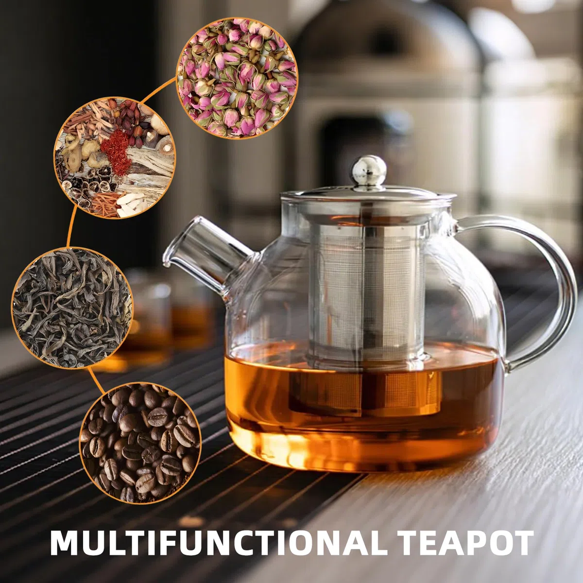 Tetera - 1000 Ml Tetera de Vidrio, Vidrio de Borosilicato, Teteras para Te con Filtro,Revestimiento del Filtro de Acero Inoxidable, Apto para Té Perfumado, Té Verde, Té Negro, Té de Frutas
