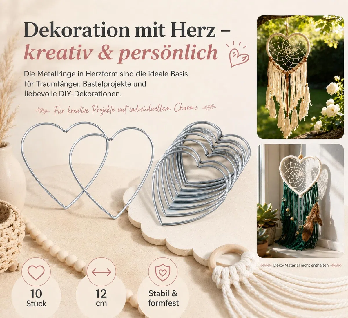 Garneck 10 anillos de metal en forma de corazón de 12 cm, ideales para proyectos de manualidades y decoración creativa con corazones de metal y trozos de alambre