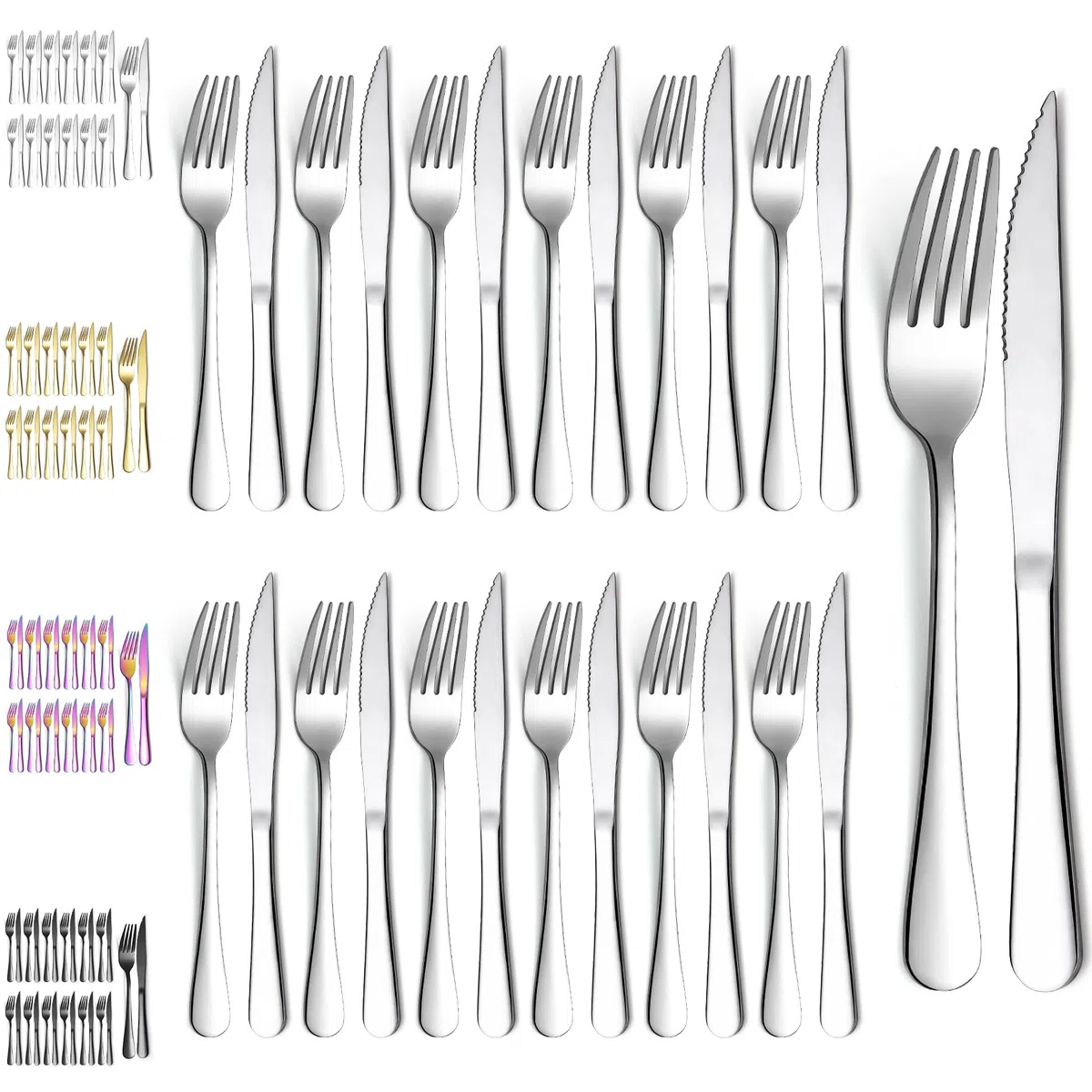 Evanda Juego de Cuchillos para Bistec 24 Piezas, Acero Inoxidable 12 Tenedores y 12 Cuchillos, aptos para Lavavajillas