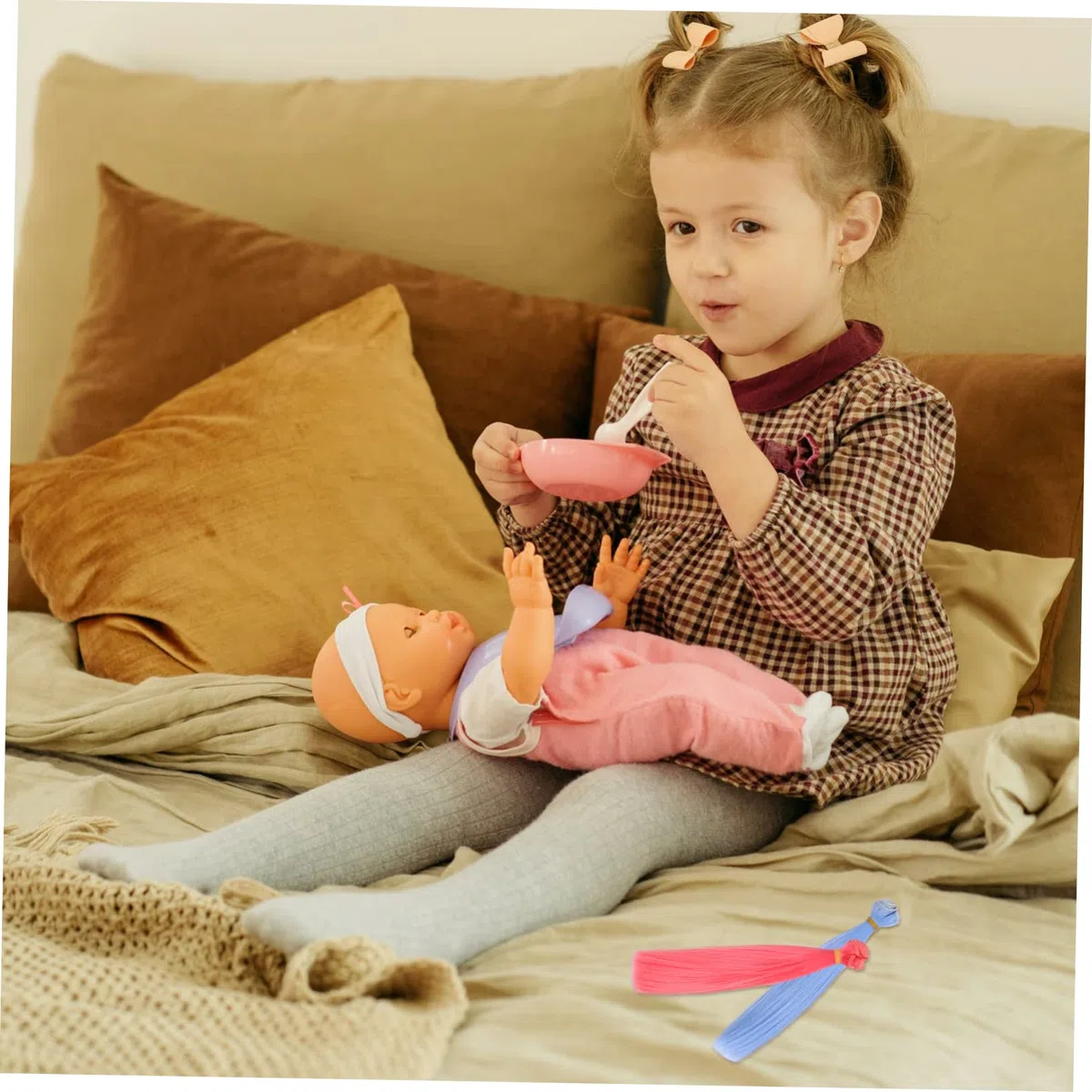 SEWACC 6 Pelucas de Muñeca de Bricolaje de Seda de Alta Temperatura Banda Elástica y Buena Calidad para Manualidades Muñecas