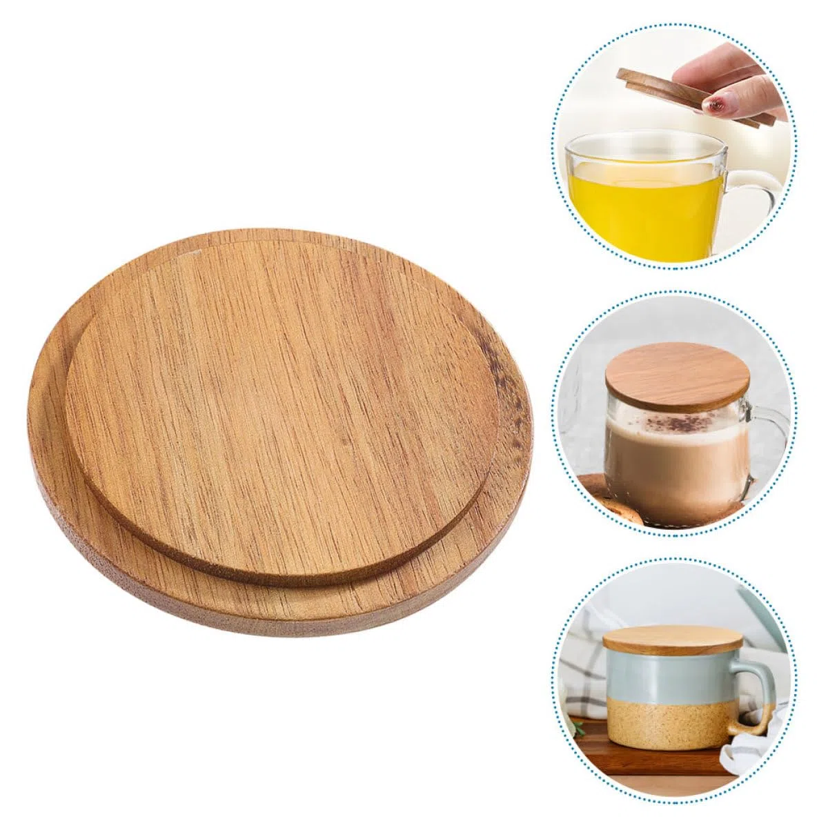Tapas de Madera para Vasos de Vidrio y Cerámica 4 Unidades Redondas de Madera de Acacia 85 CM Fundas Reutilizables Multiusos para Tazas Cubiertas para Decoración y