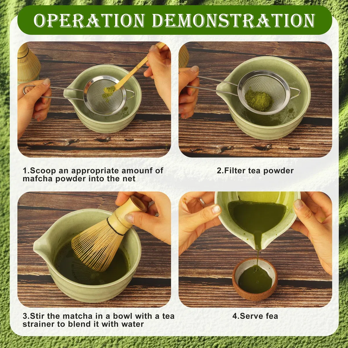 5 Piezas Matcha set, Cucharas de Matcha, Colador de Matcha, Batidor de Bambú, Cuenco de Matcha, Soporte de Cerámica para Batidor, Perfecto para Regalos de Las Fiestas