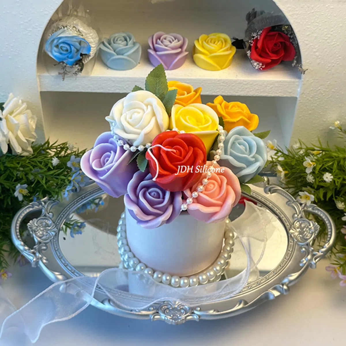 Molde de Silicona 3D para Velas - 3 Piezas con Forma de Flor y Rosas - Juego para el Día de la Madre, San Valentín y Fiestas de Cumpleaños