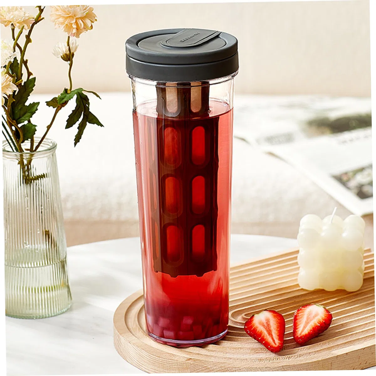 Punta de cerveza fría, cafetera de cerveza fría de 1l/34 oz con mango y filtro de malla fina, botella de cafetera helada portátil para té helado, jugo (negro)