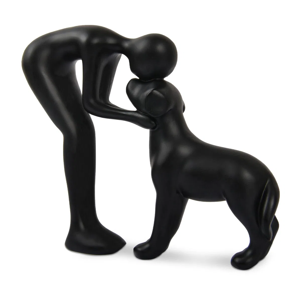 Estatuilla de Perro Bonito en Cerámica Negro – Figura Canina Decorativa, Regalo para Amantes de los Animales, Decoración para Hogar/Oficina, Figura de Hombre y Perro