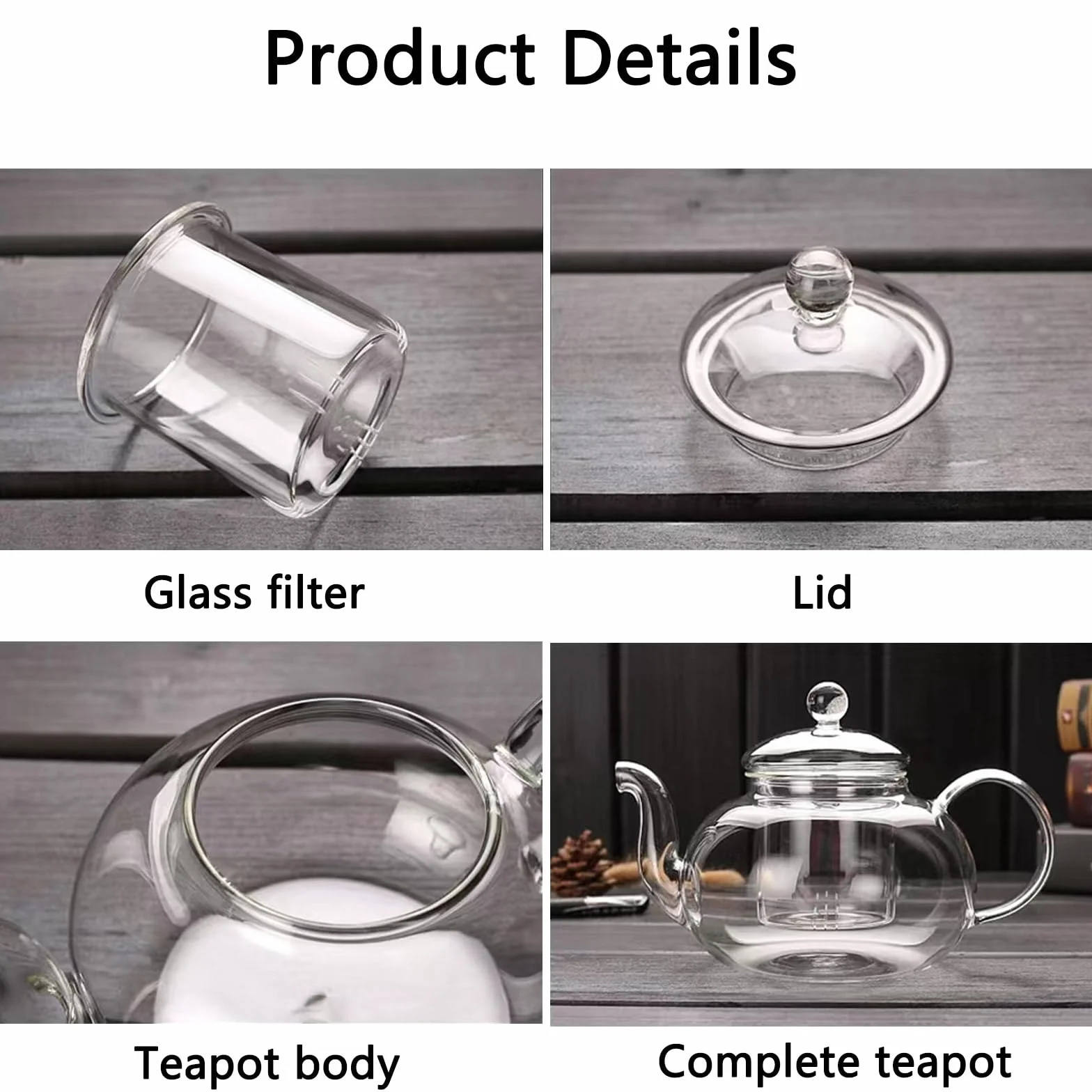 Tetera de cristal, pequeña tetera con colador de té extraíble, de cristal, resistente al calor y al microondas, para preparar té suelto, 400 ml