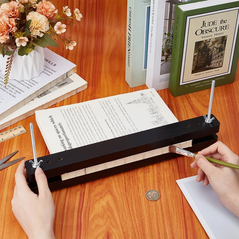 BENECREAT Prensa de Encuadernación de Libros de Madera, Prensa de Encuadernación Rectangular Negra de 380x37.5mm para Encuadernación Artesanal, Prensa Manual de Papel