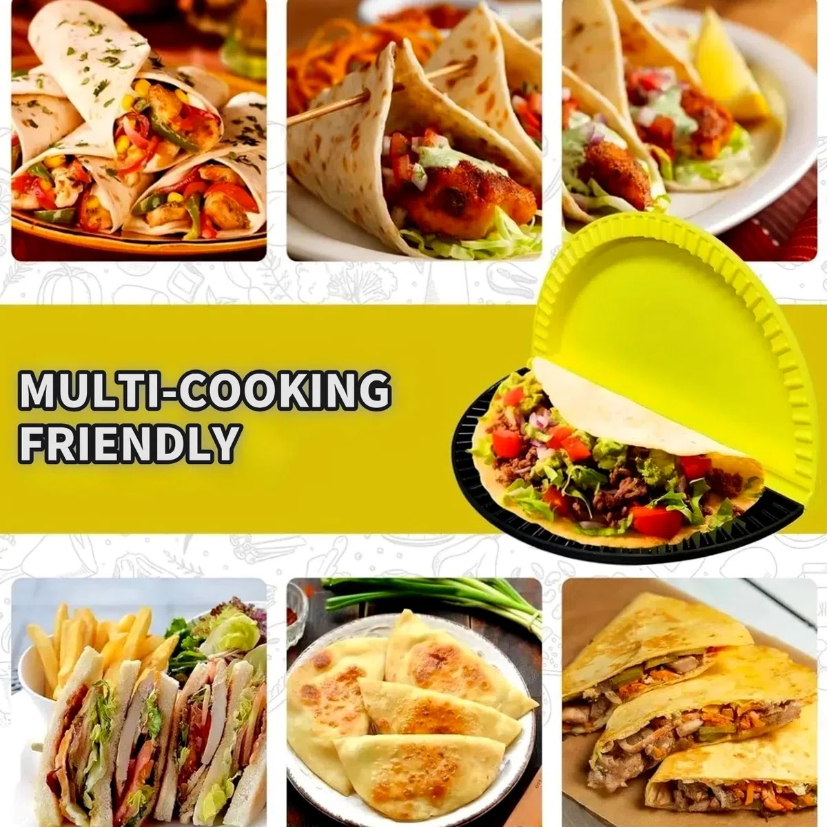Kit de crimpadora de tortilla y quesadilla, prensa para hacer quesadilla de 2 tamaños, molde cuadrado y redondo para empanada, sellador de bolsillo para sándwich para freidora de aire, horno
