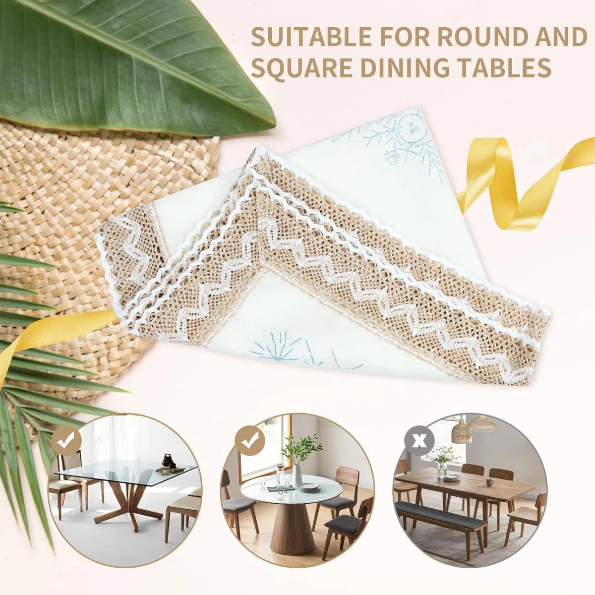 Kit Bordado Principiantes, Mantel Mesa con Patrón Floral Rústico, Set de Bordado DIY Punto de Cruz Hecho a Mano, Delicado Diseño de Encaje de Punto, Juego de Bordado con Plantilla (90 x 90 cm)