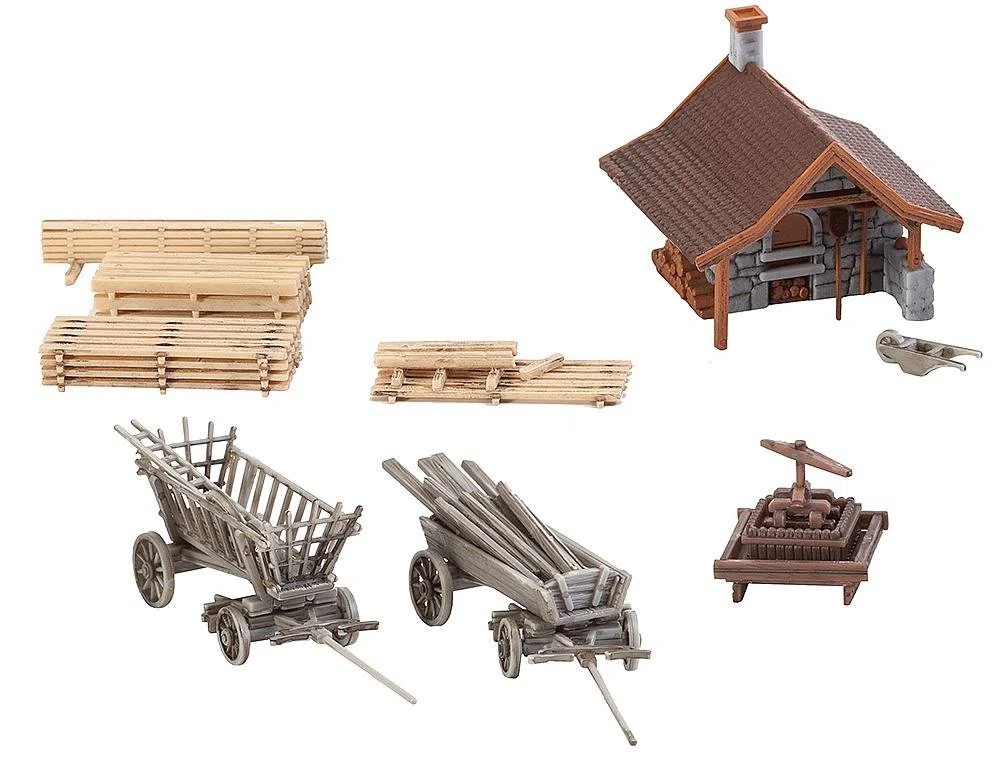 FALLER FA 232359 - Caseta para Hornear con Accesorios para el Modelo de ferrocarril, construcción de maquetas, Color marrón y Gris
