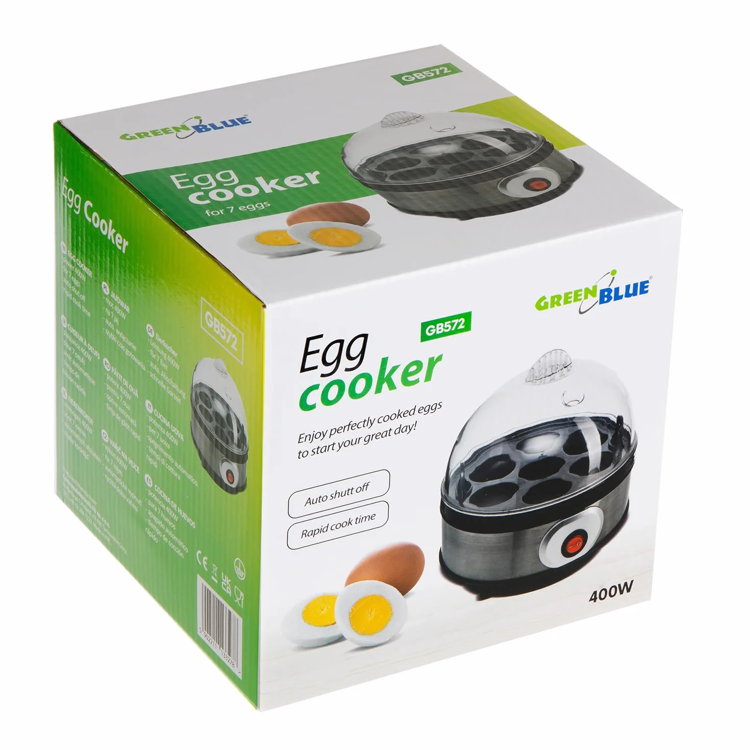 GreenBlue GB572 Cocedor de Huevos Automático, Potencia 400W, hasta 7 Huevos, Vaso Medidor, 220-240V~, 50 Hz