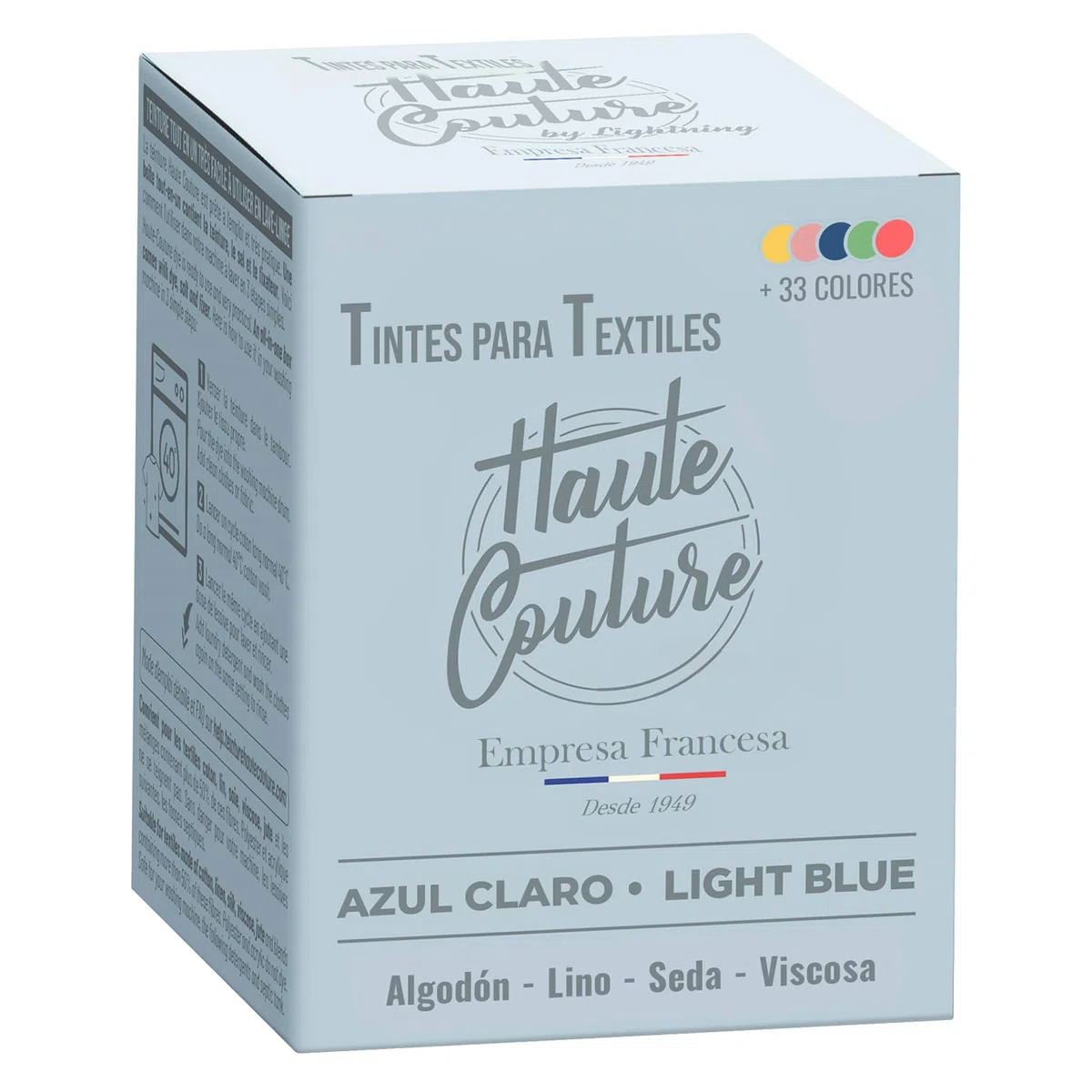 Haute Couture - Tinte para Ropa y Textil Azul - Azul Claro - 350g - Tinte Textil Todo en uno - Listo Para Teñir Ropa y Tejidos