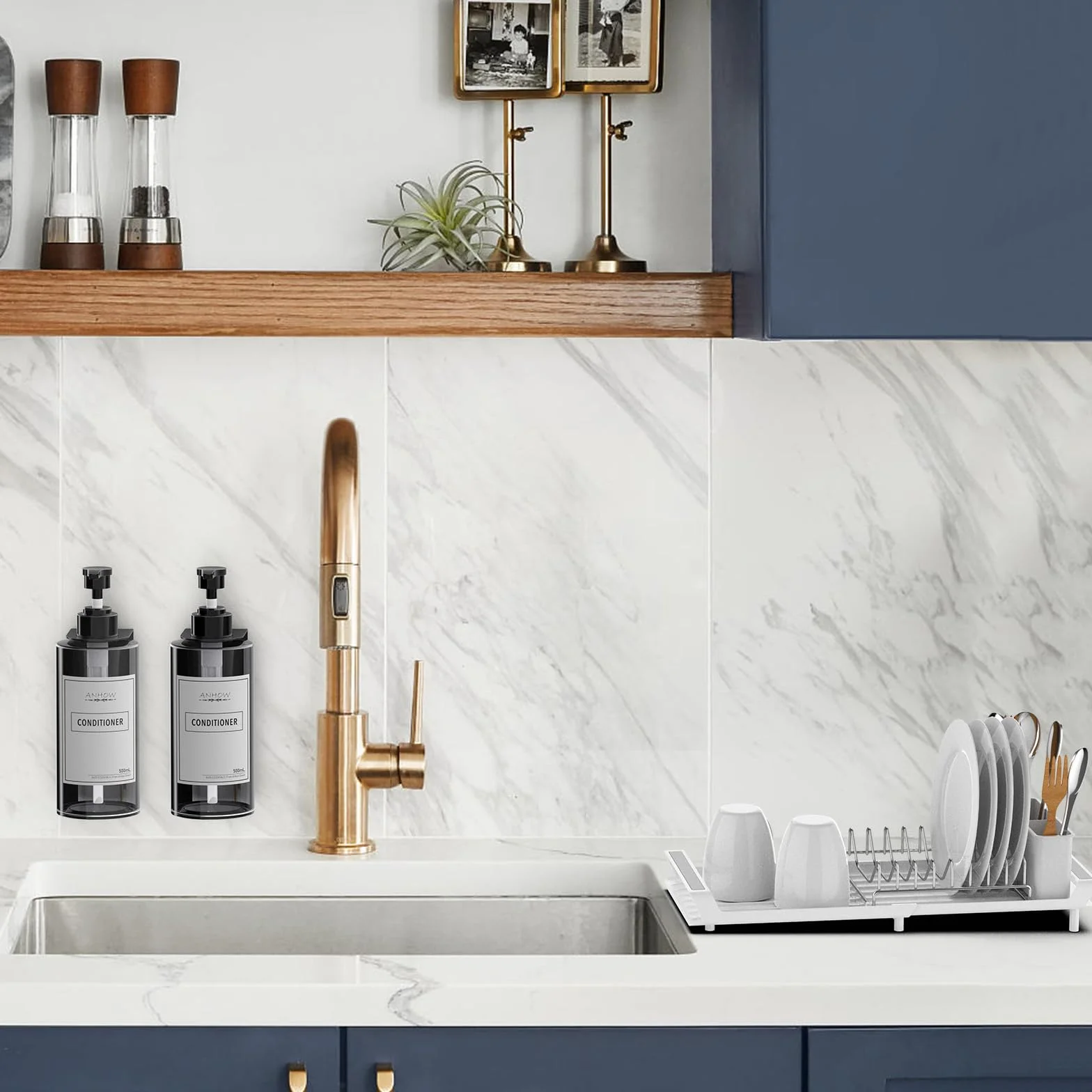 Escurridor de Platos, Escurreplatos Blanco de Acero Inoxidable para Fregadero con Soporte para Cubiertos Extraible, Escurreplatos Plegable Extensible y Compacto - Blanco