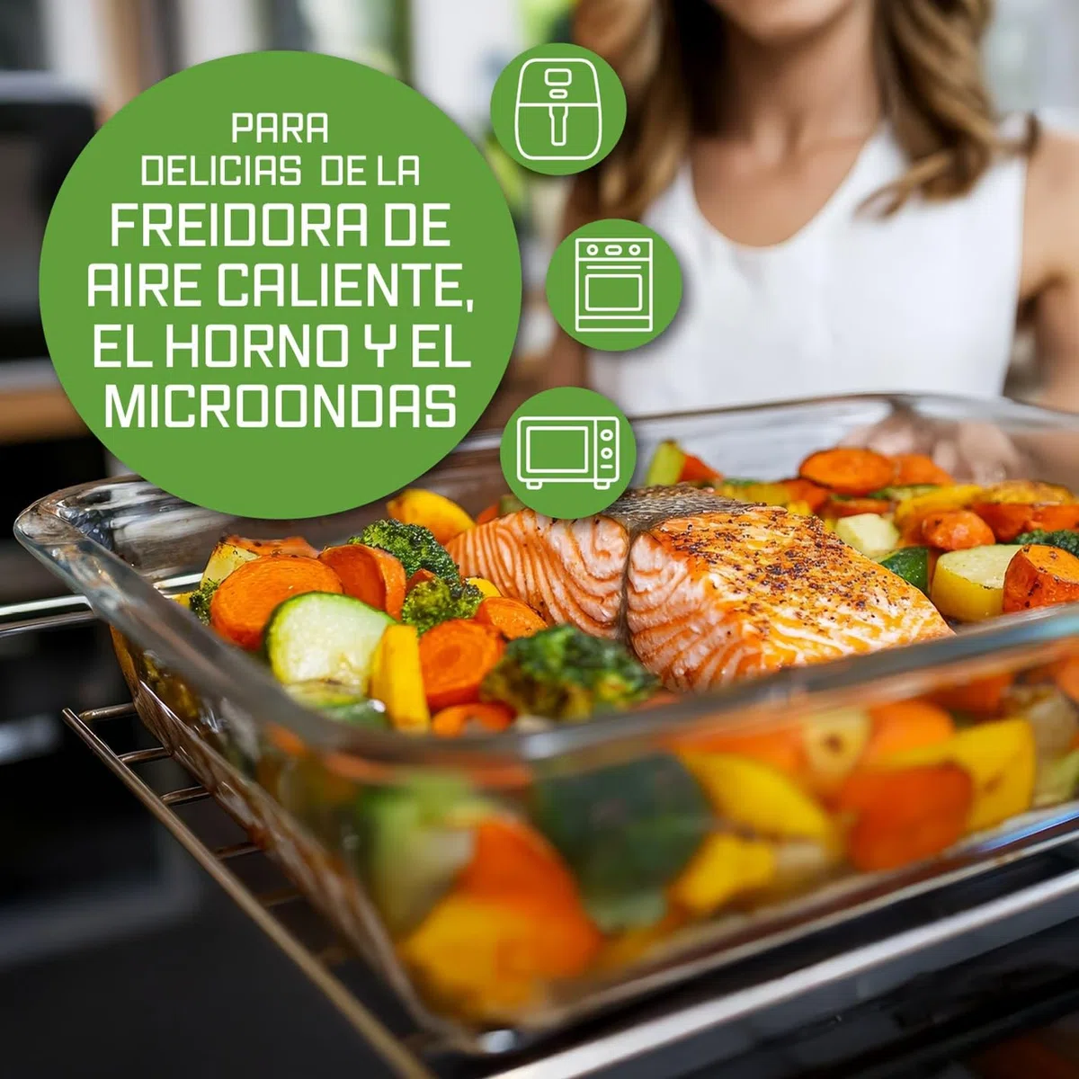 GOURMETmaxx Fuente de horno de cristal para freidora de aire caliente y horno, juego de 2 – 800 ml cada uno | Molde rectangular | Cuenco pequeño – Preparar, cocinar, servir, molde de cristal Airfryer