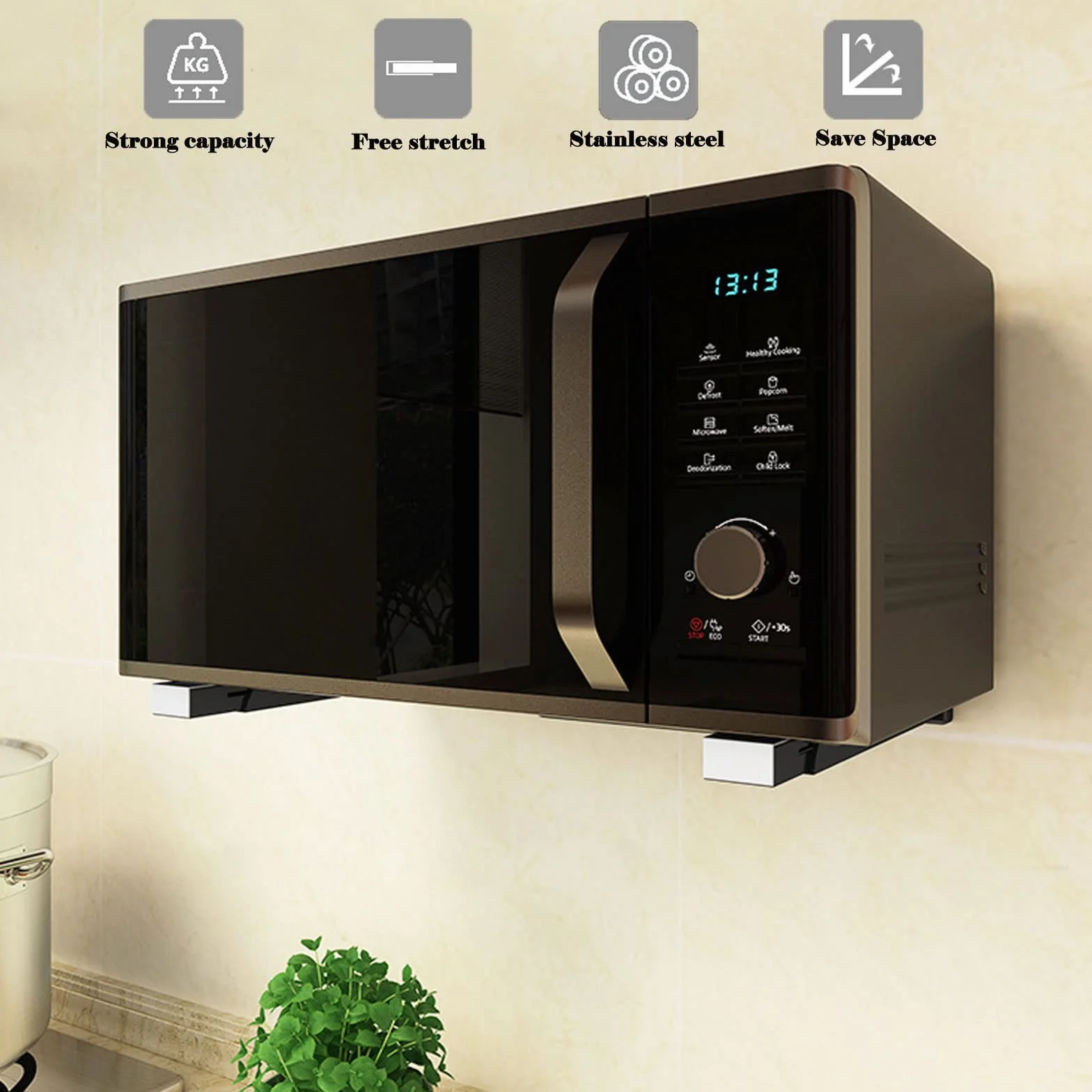 Universal Soportes de Microondas Soporte Plegable para Estante de Microondas Soporte de microondas plegable montado en la pared para accesorios de cocina en el hogar,Microondas y Hornos 2 Piezas