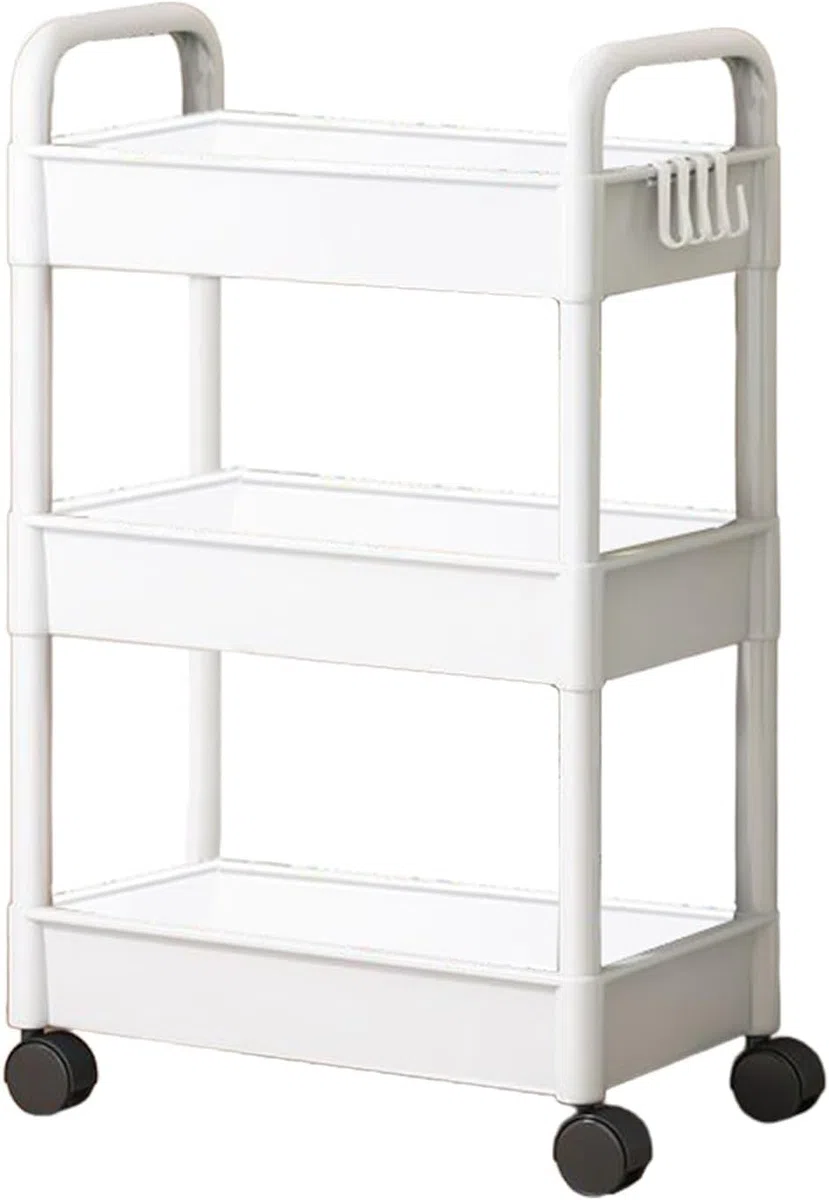 Carrito De Cocina Multiusos 3/4/5 Niveles con Ruedas Bloqueables - Carro Auxiliar Almacenamiento Contenedores- Metal, Plástico Y Acero Inoxidable para Hogar, Oficina, Baño(White- Level 5)