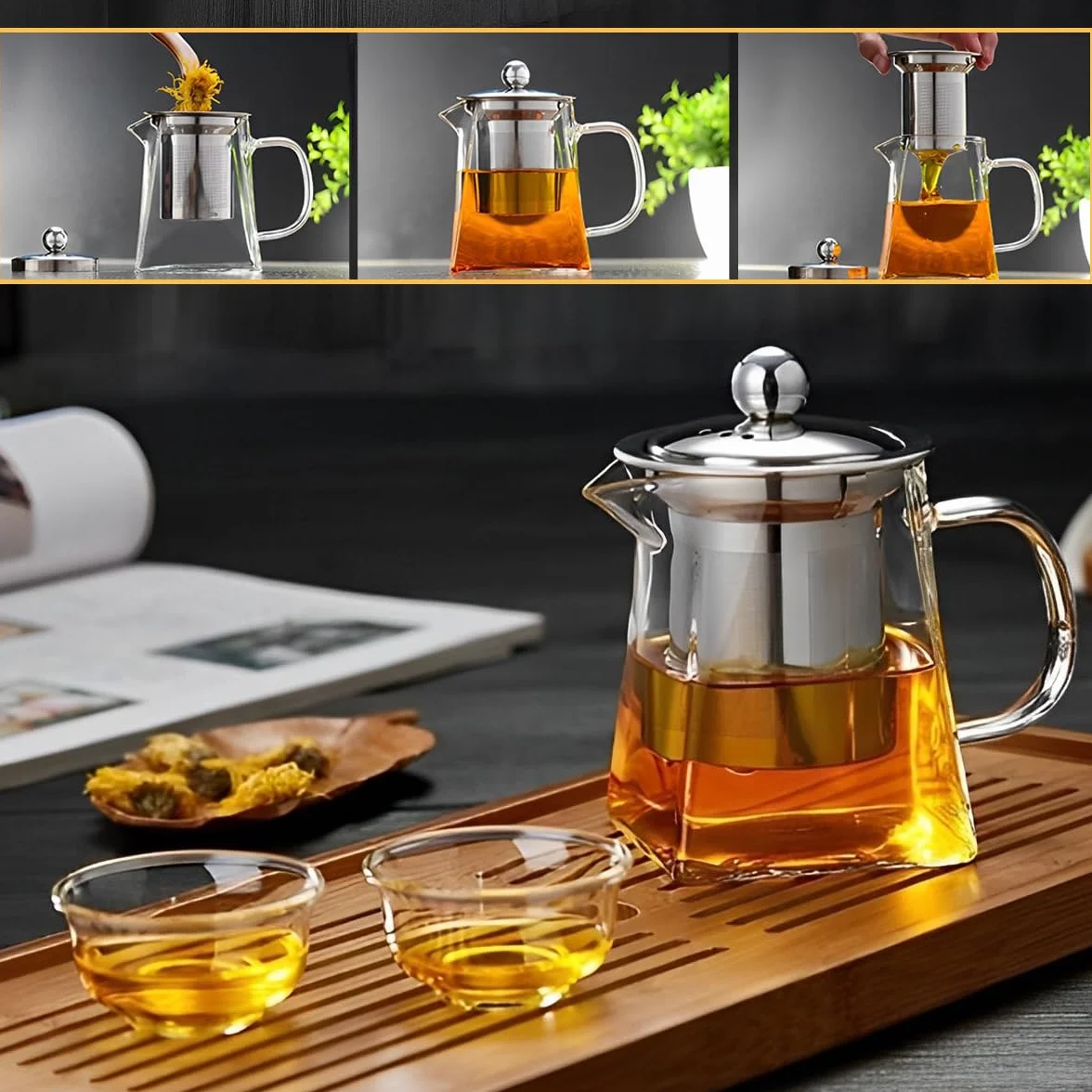 LiRiQi Tetera de vidrio con infusor, 950 ml - Tetera con colador extraíble de acero inoxidable resistente al calor, para té y café