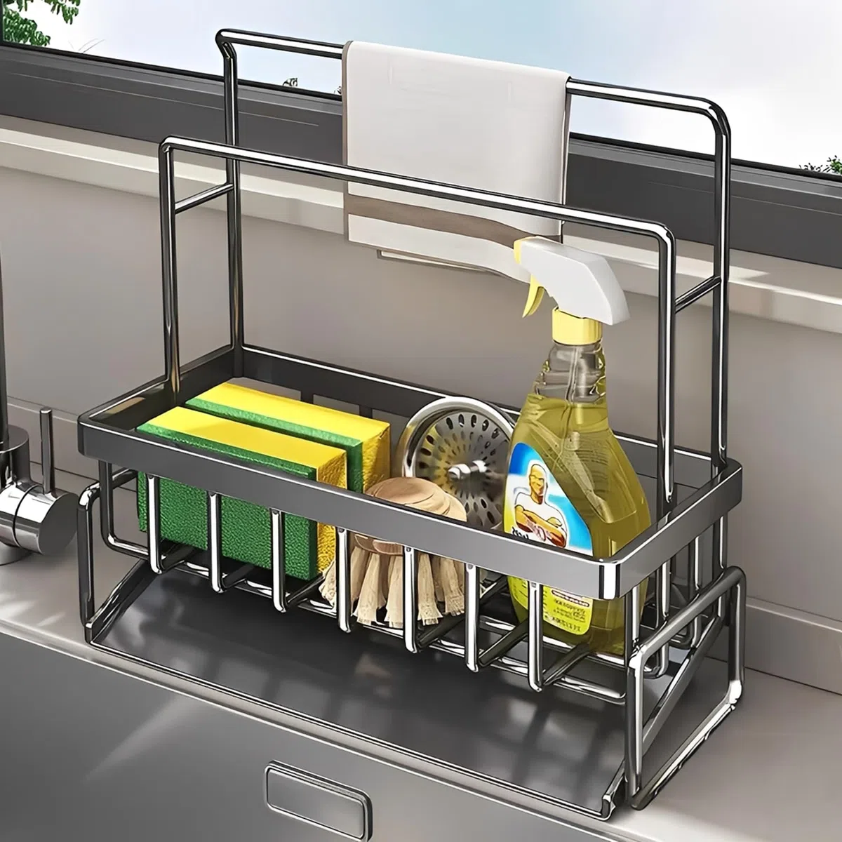 Organizador de fregadero, organizador de cocina, soporte de esponja, fregadero de cocina y baño, organizador para esponjas, toallas y cepillos