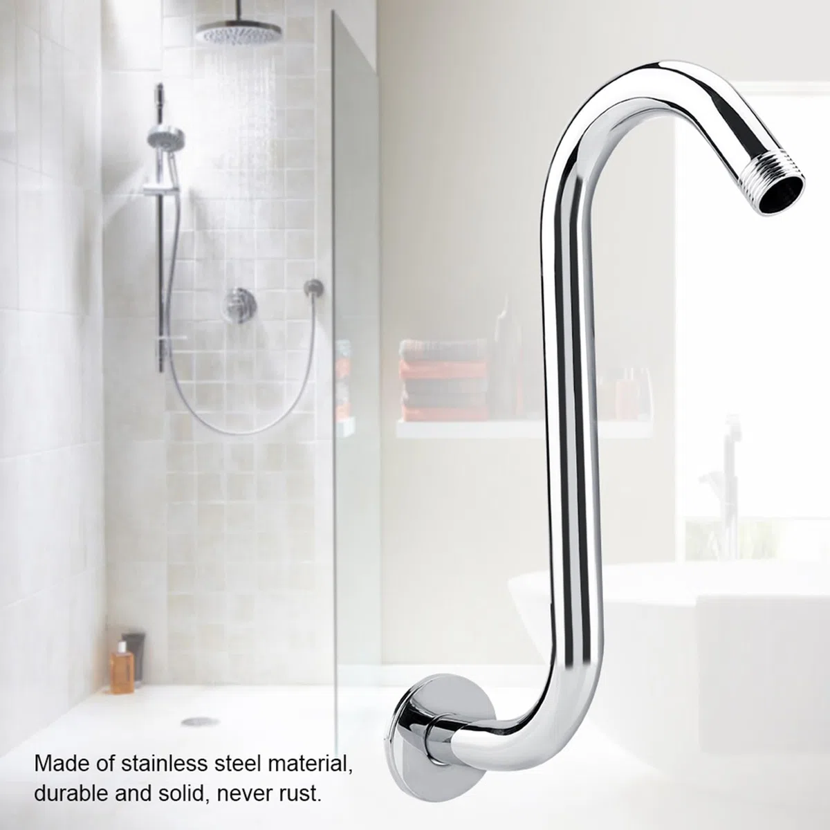 Generic Brazo de Ducha Curvado en S de Gran Altura, Acabado Plateado, Ideal para Personas Altas, Acero Inoxidable Resistente