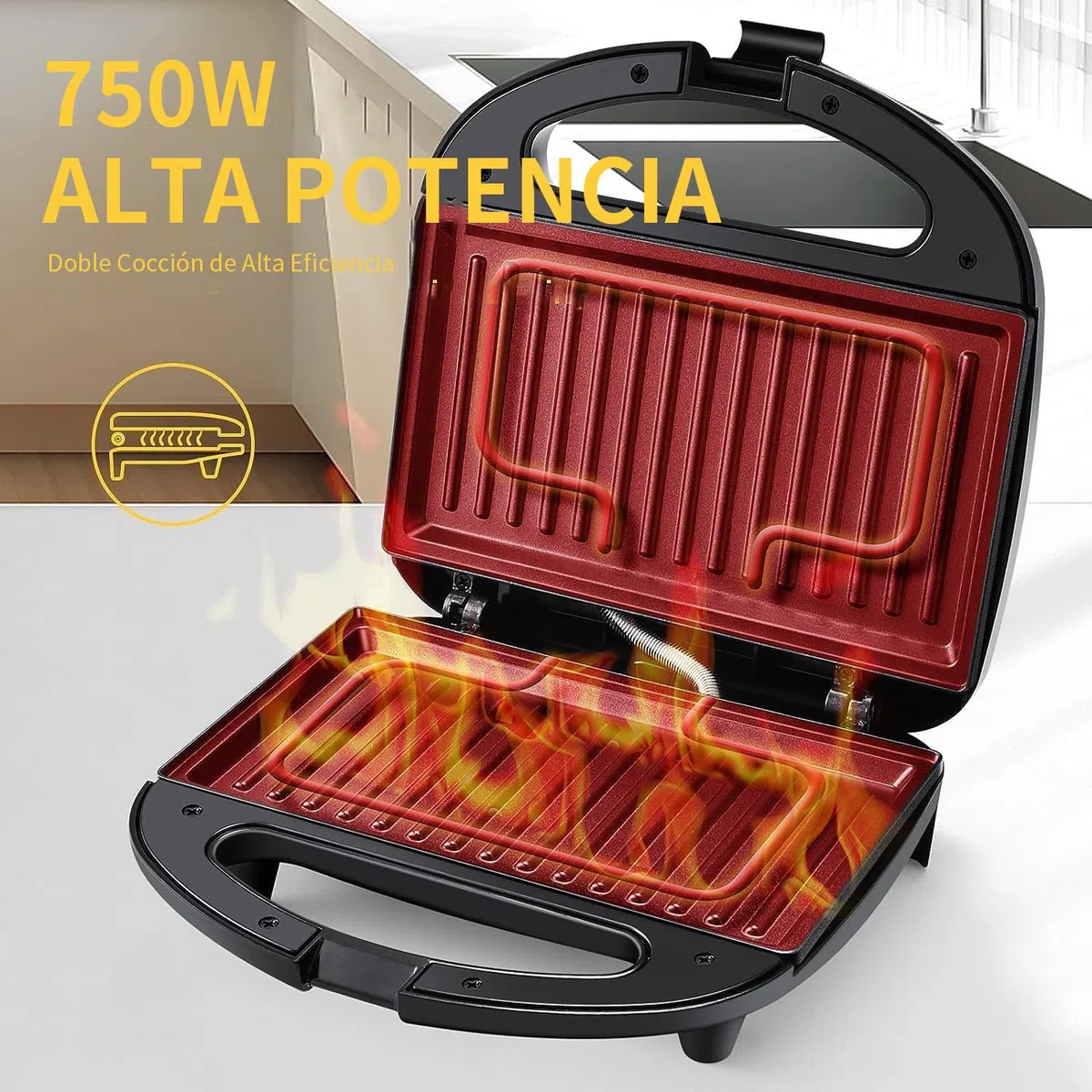 YASHE Sandwicheras, 750W Tostadora Grill, Máquina de Panini con Recubrimiento Antiadherente, Temperatura Automática, LED Indicadoras