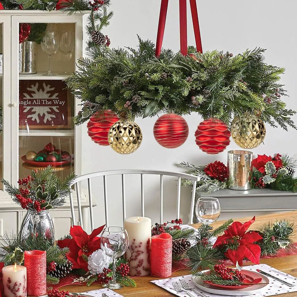 Hollyone Bolas grandes de 10 cm, 6 decoraciones de árbol de Navidad rojas y doradas, adornos colgantes gigantes para decoración de árbol de fiesta de boda