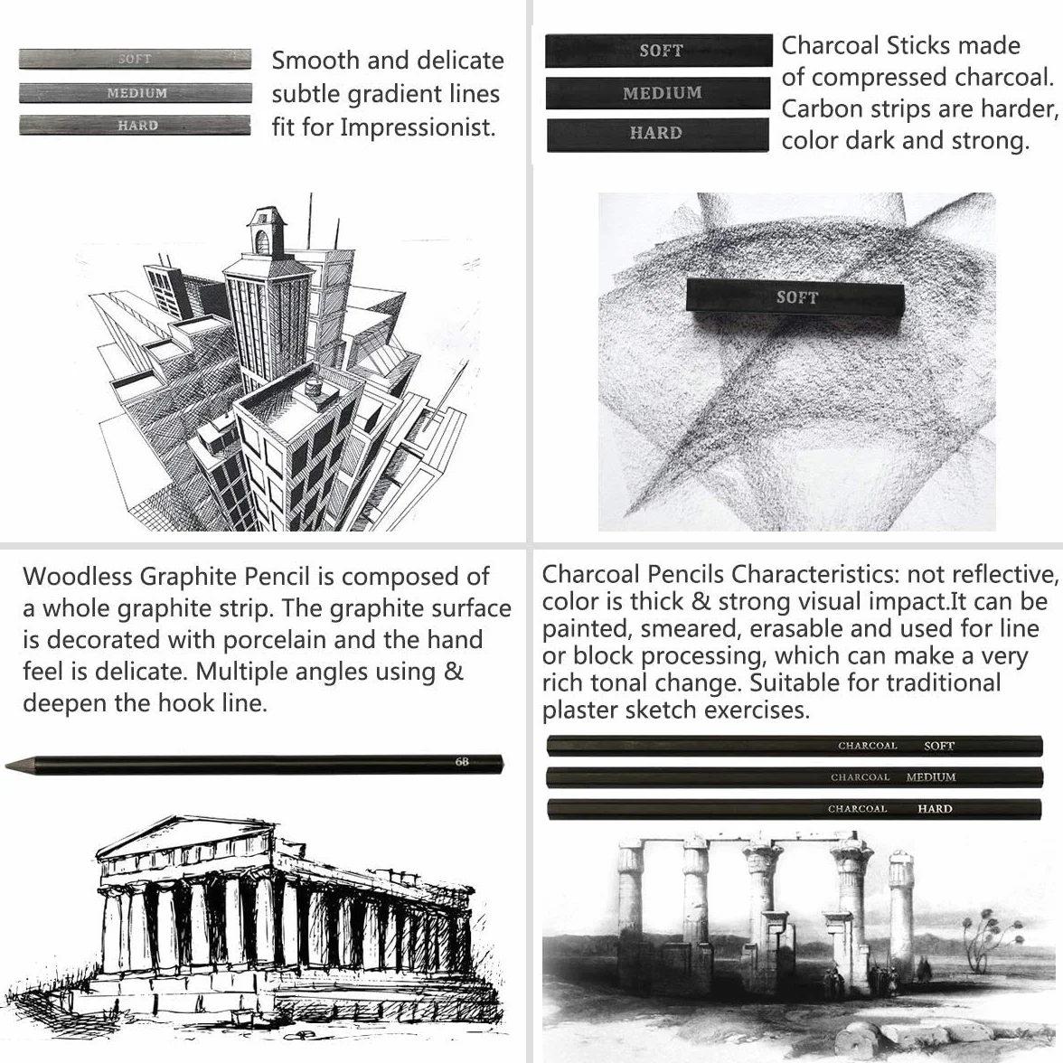 Lápices de Dibujo Artístico, UlifeME 50 Pcs Kit de Dibujo Profesional para Boceto, Lapiz Dibujos con Lapices de Carboncillo y Grafito & Lápices Arte, regalo para Artistas, Estudiantes, Niños y Adultos