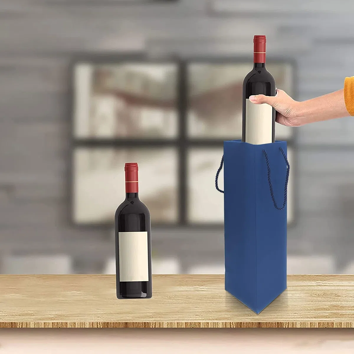 Bolsas de Papel para Botellas de Vino Kraft, Bolsas de Regalo para Botellas con asas, Organizador de Vino Kraft de 12 Piezas para Boda, Bolsas de Regalo para Botellas de Fiestas (Azules)