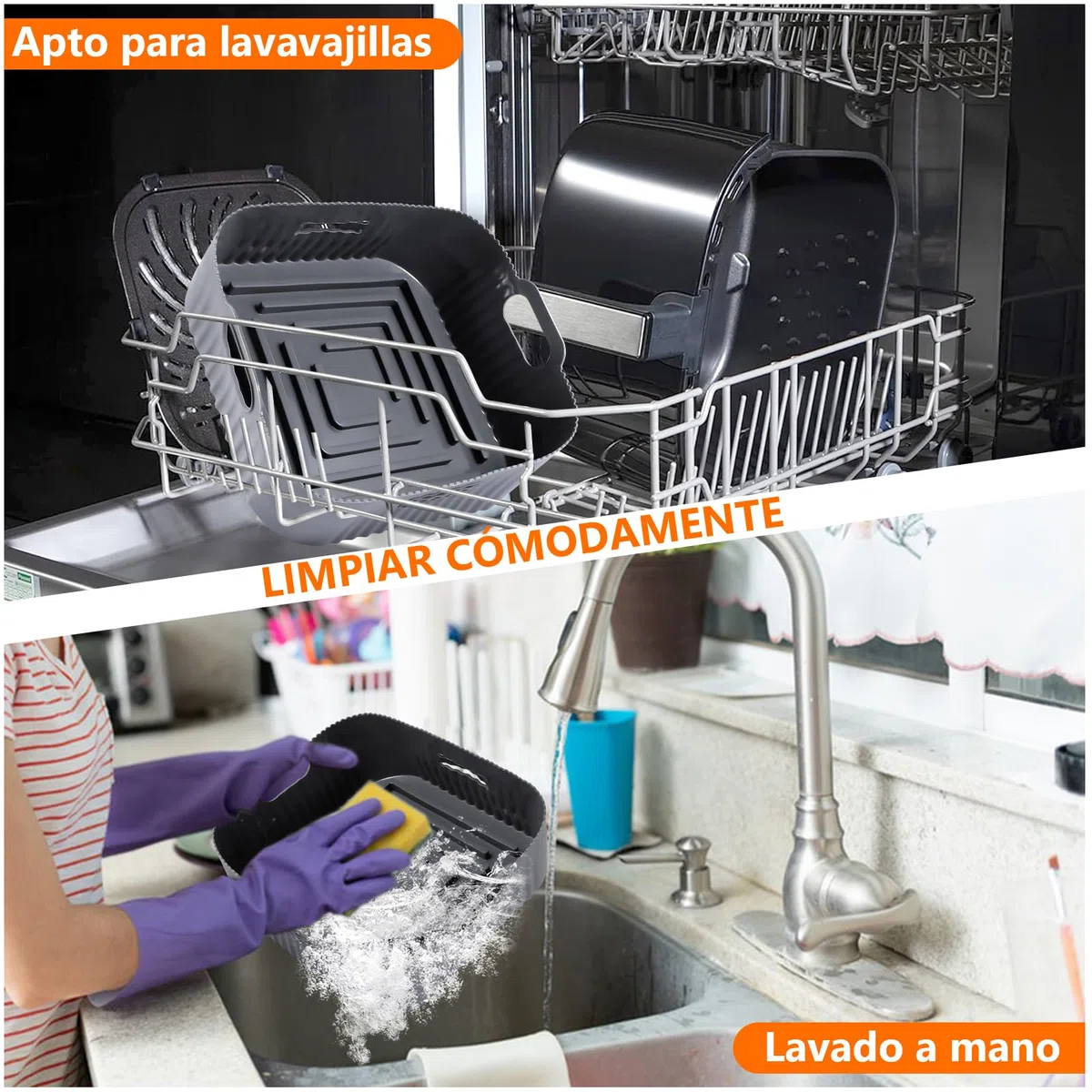 YINGRACE 23CM Molde Silicona Freidora de Aire, 2PCS Cuadrado Accesorios Freidoras de Aire para COSORI 6L/6,2L/6,4L, Cecotec 7,6L, Reutilizable Accesorios Freidora sin Aceite en lugar de Papel de Horno