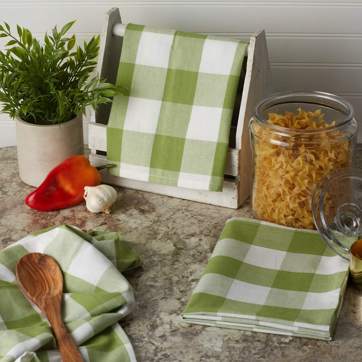DII Classic Farmhouse Kitchen Collection, algodón, Verde Antiguo, Juego de Toallas de Cocina