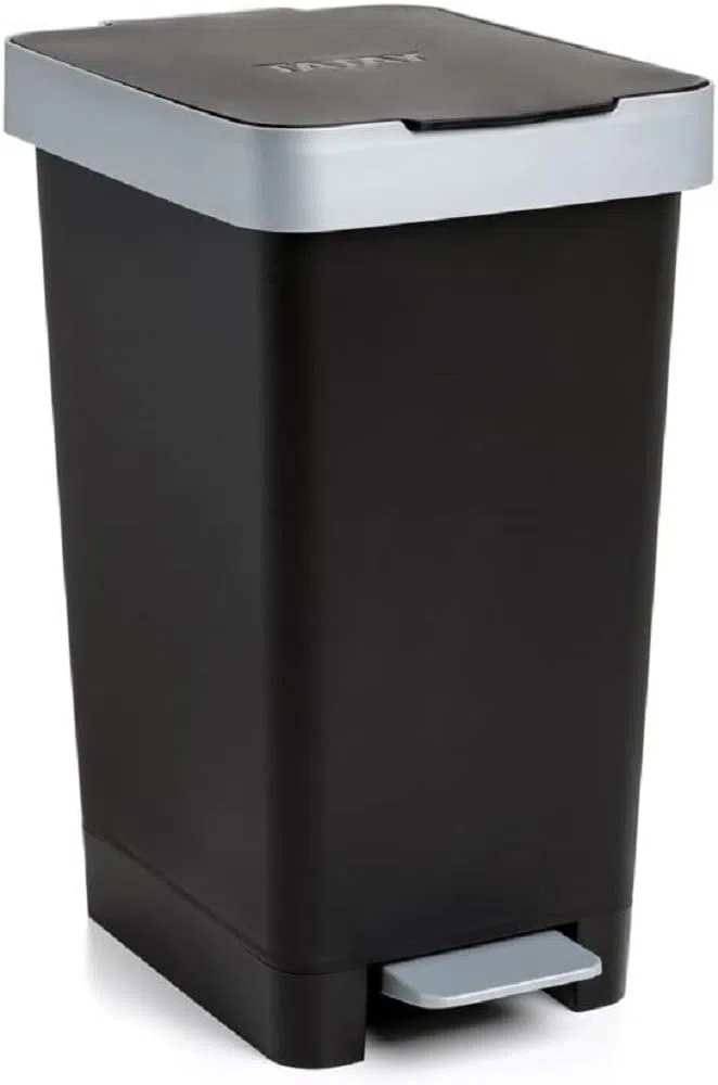 Tatay Cubo de Pedal Smart, 25L de Capacidad, Pedal Retráctil, Polipropileno, Libre de BPA, Bolsa Basura 30L. Color Negro. Medidas 26 x 36 x 47cm