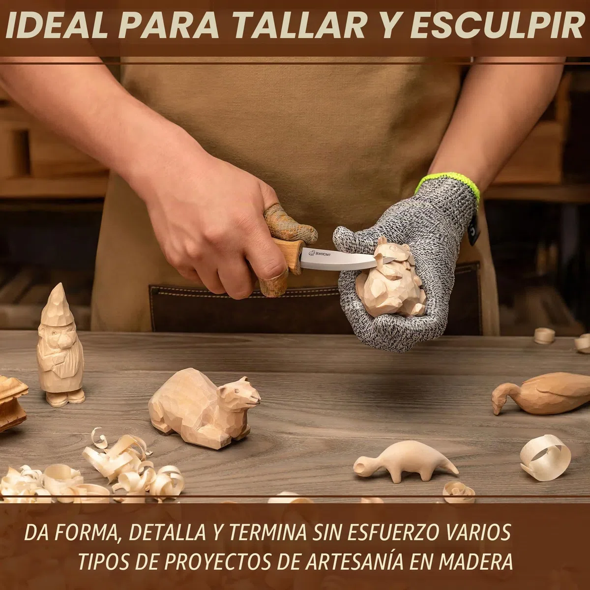 BeaverCraft, Cuchillo Sloyd C4s de 8cm - Cuchillo Sloyd para Tallar Madera con Funda de Cuero para Tallar y Desbastar para Principiantes y Profesionales Acero Duradero de Alto Contenido en Carbono