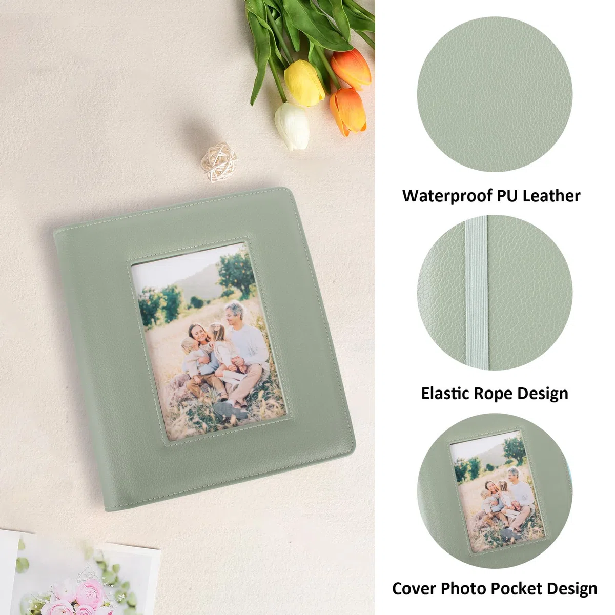 MUZIRI KINOKOO Álbum de fotos de tapa dura con 160 bolsillos para fotos de 4 x 6 pulgadas, piel sintética, gran capacidad, para fotos de 6 pulgadas, álbum de fotos conmemorativo de boda, aniversario