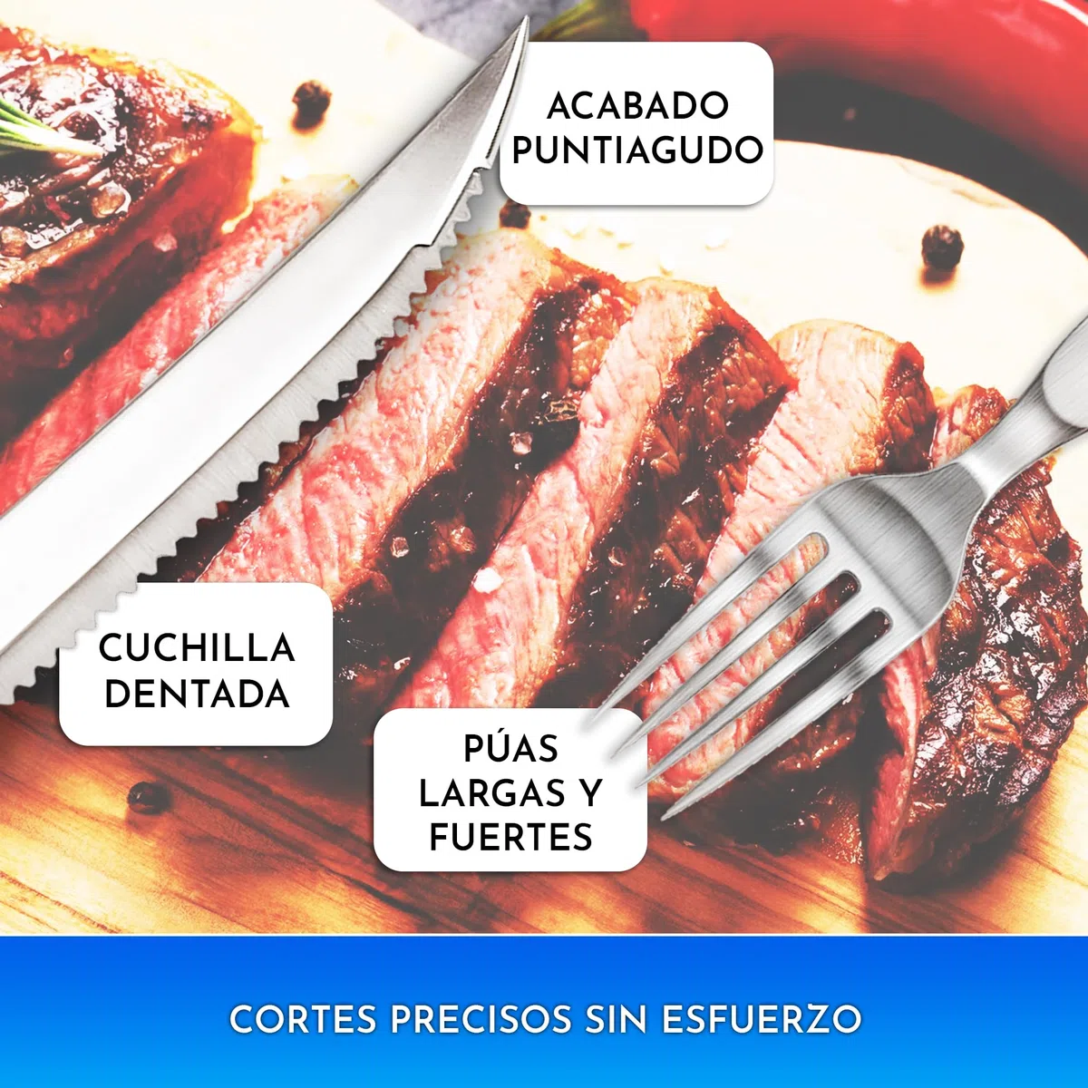 Cubiertos carne acero inoxidable madera 24 piezas con cuchillos carne 12 piezas y 12 piezas de tenedores de carne