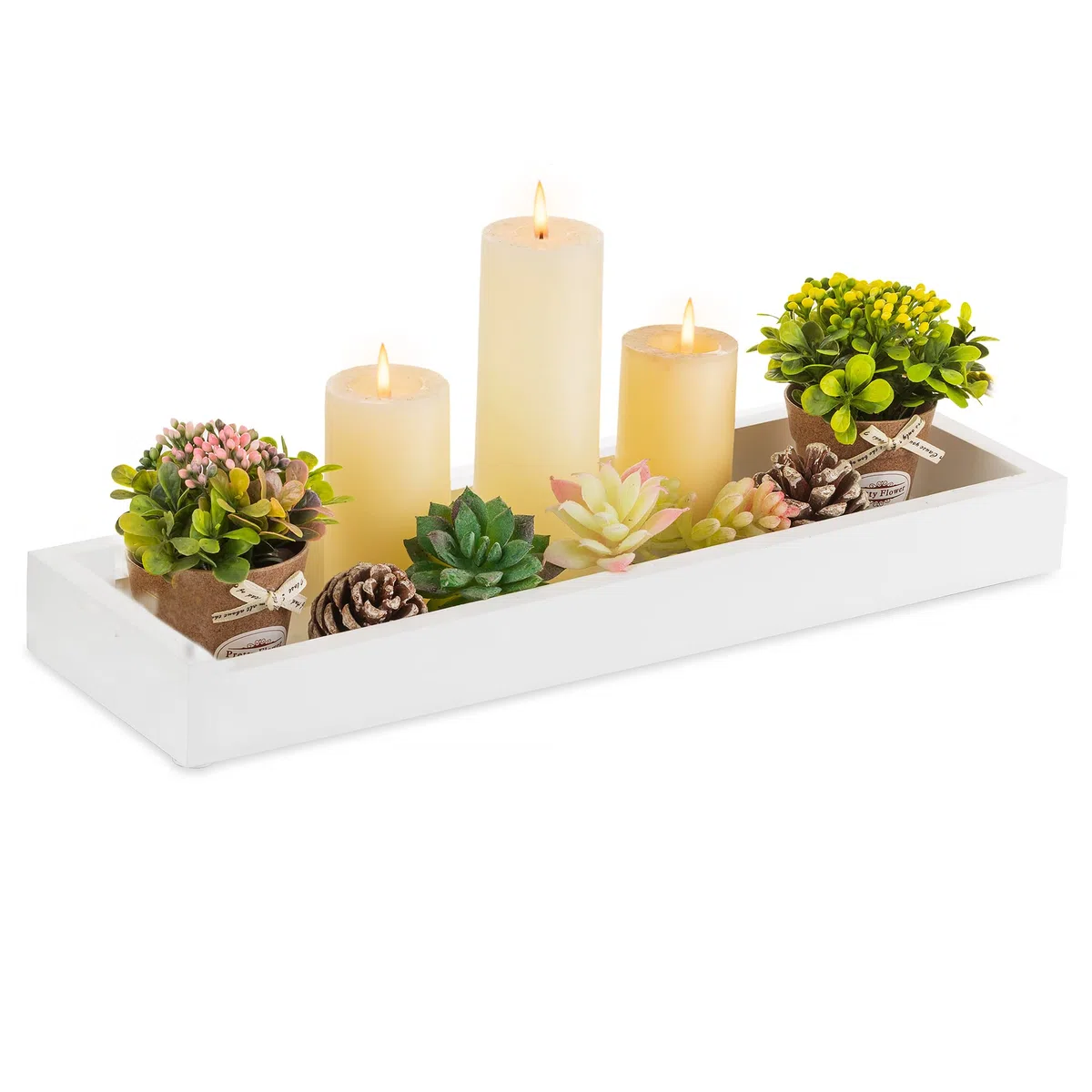 Hanobe - Bandeja de Madera para Servir, Rectangular, Estrecho, Decorativo, café, Platos y bandejas, Moderna, Blanca, pequeña Mesa, sin Mango, Bandeja de Madera de Vela para Cuarto de baño