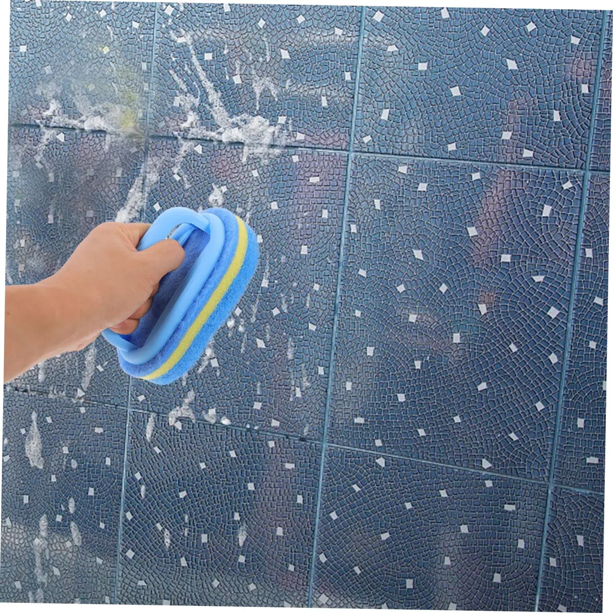 Esponja de Limpieza Mango 2 Piezas Azul para Baño y Cocina, Cepillo Práctico de Esponja, Eliminador de Manchas para Azulejos y Superficies, Uso Doméstico y Profesional