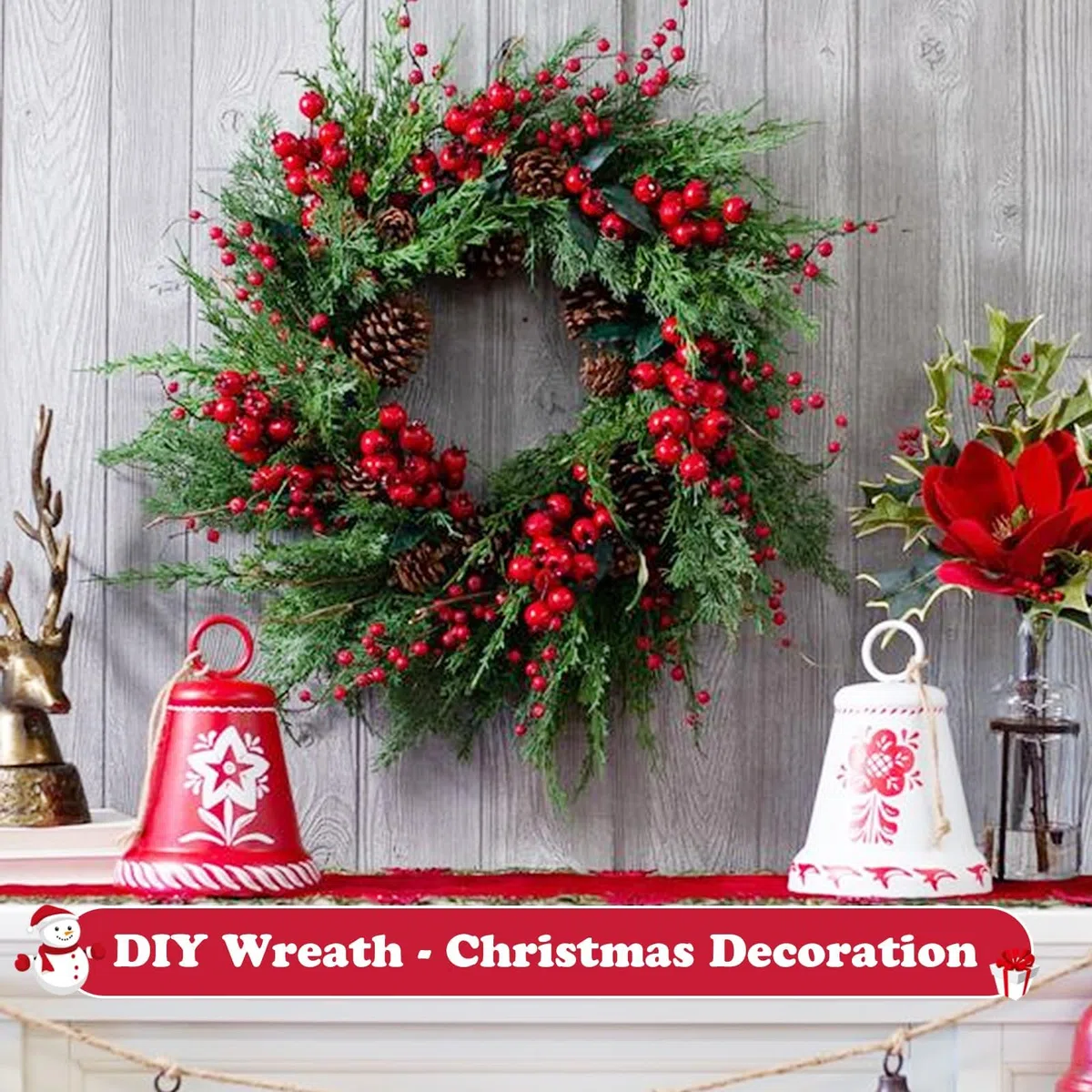 Fairblo 6 Piezas Ramas de Pino Artificial de Navidad, Ramas de Abeto con Bayas Rojas y Conos de Pino Naturales Adornos Navideños para Coronas de Navidad Decoración de Jarrones para Hogar