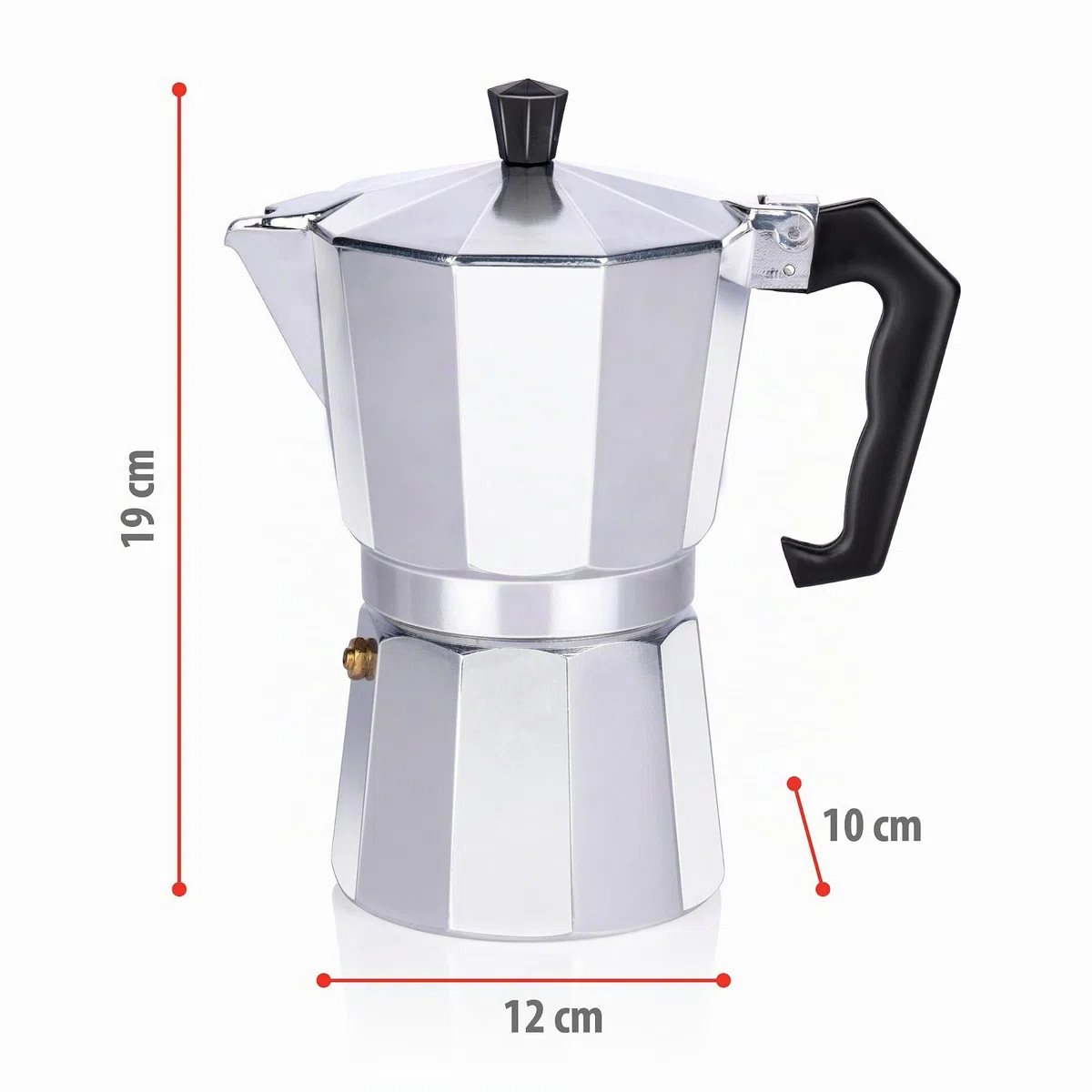 alpina Cafetera Acero Inoxidable 6 Tazas - Cafetera Italiana Acero ⌀10 x 19 CM - 320 GR - Greca de Café- Accesorios Cafetera Italiana - También con Gas/Halógeno/Cerámica - Aluminio